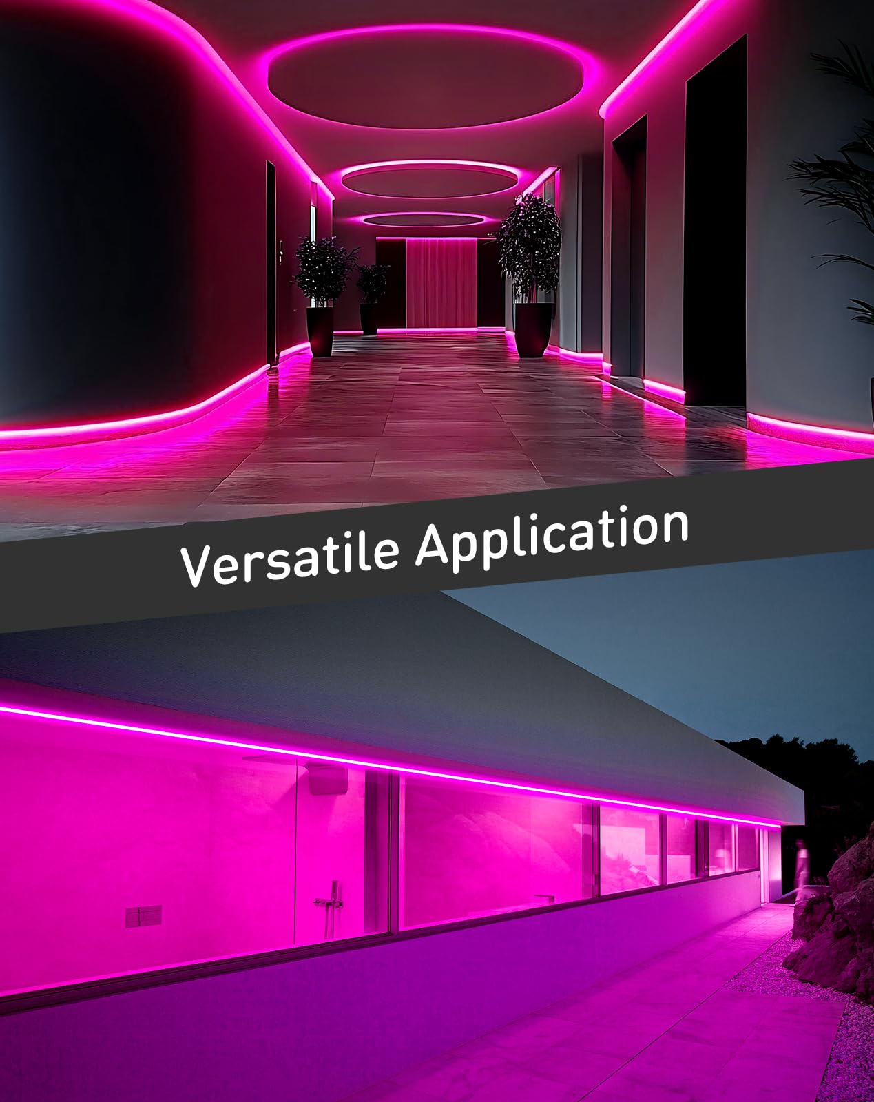 Shine Decor LED Rope Lights AC 120V - Connectable & Cuttable Dotless 120LEDs/M Eco Neon Strip Lighting - ETL Certified IP65 Waterproof & Weather-Resistant - 8x16mm Pink 32.8FT - Perfect for Home, Commercial, Party, Wedding & Outdoor Decorations