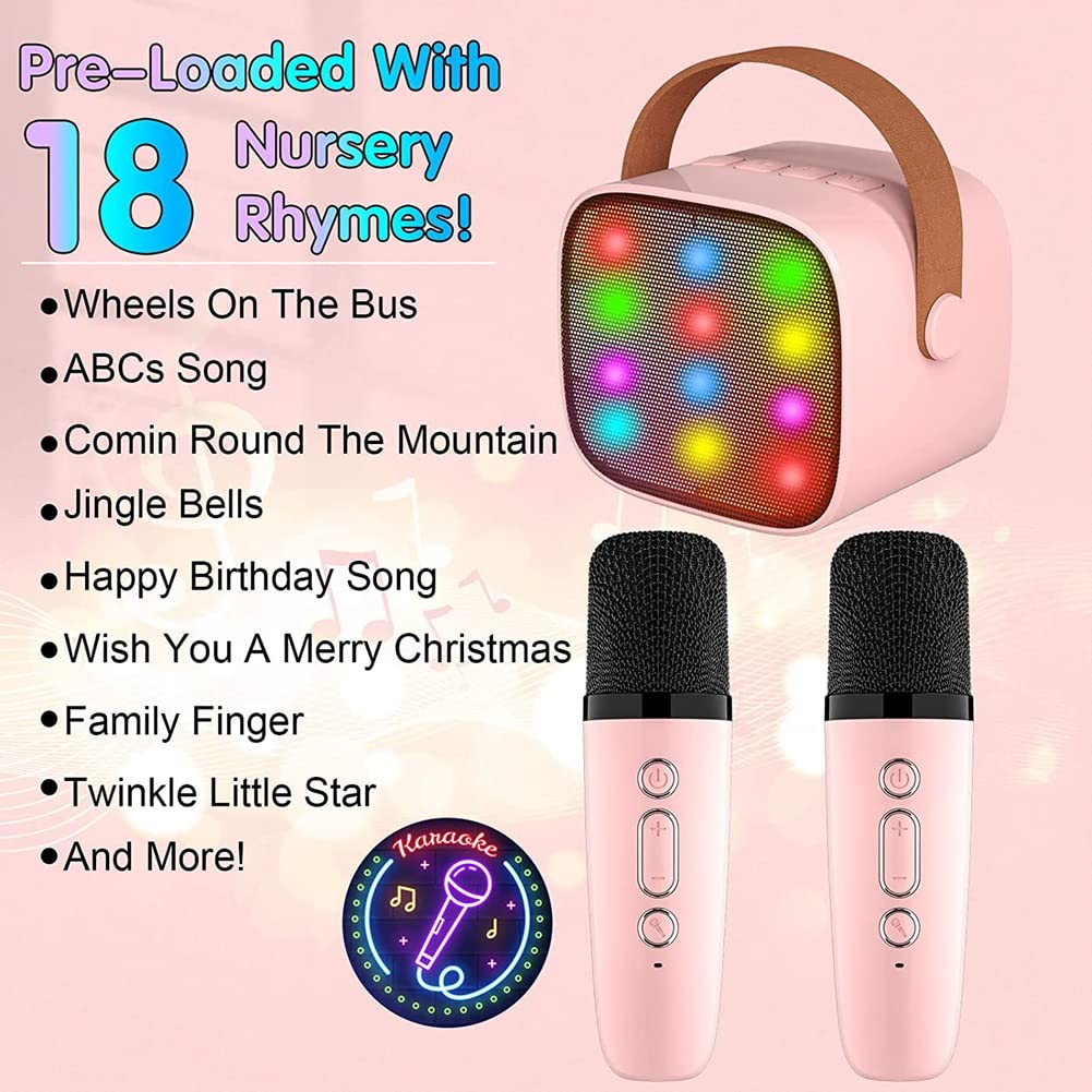 Carrub Mini Karaoke Machine with 2 Wireless Microphones - Portable Bluetooth Speaker for Kids & Adults - 18 Pre-Loaded Songs - Perfect for Parties, Family Gatherings & Home Entertainment (Blue)