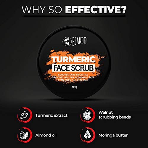 Beardo Turmeric Face Scrub for Men - 100g (Pack of 2) | Exfoliating & Brightening Facial Cleanser | Acne & Blackhead Treatment for Daily Skincare Routine
