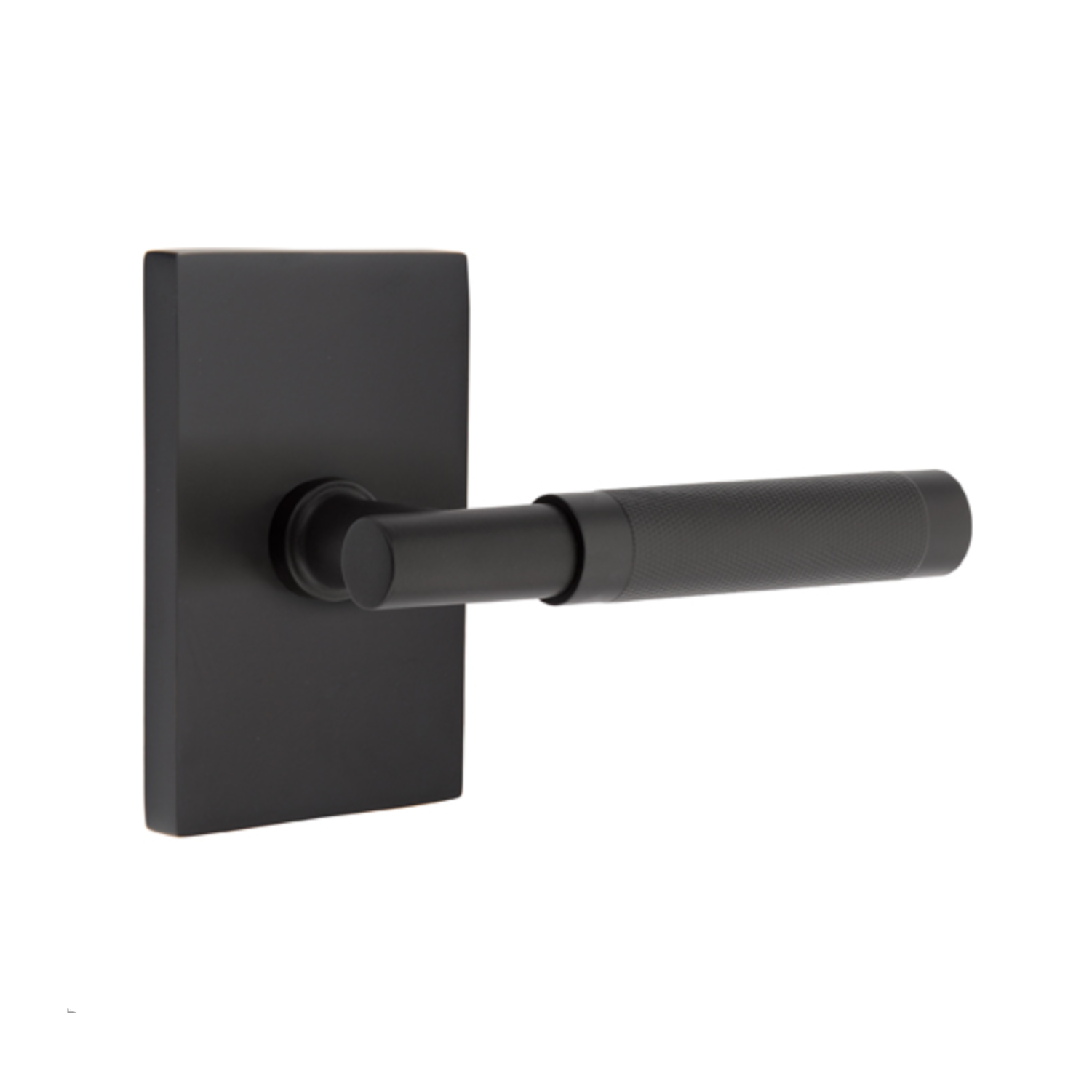 Modern Matte Black T-Bar Knurled Door Lever with Rectangular Rosette - Sleek and Durable Entry Handle for Home, Office, and Commercial Spaces