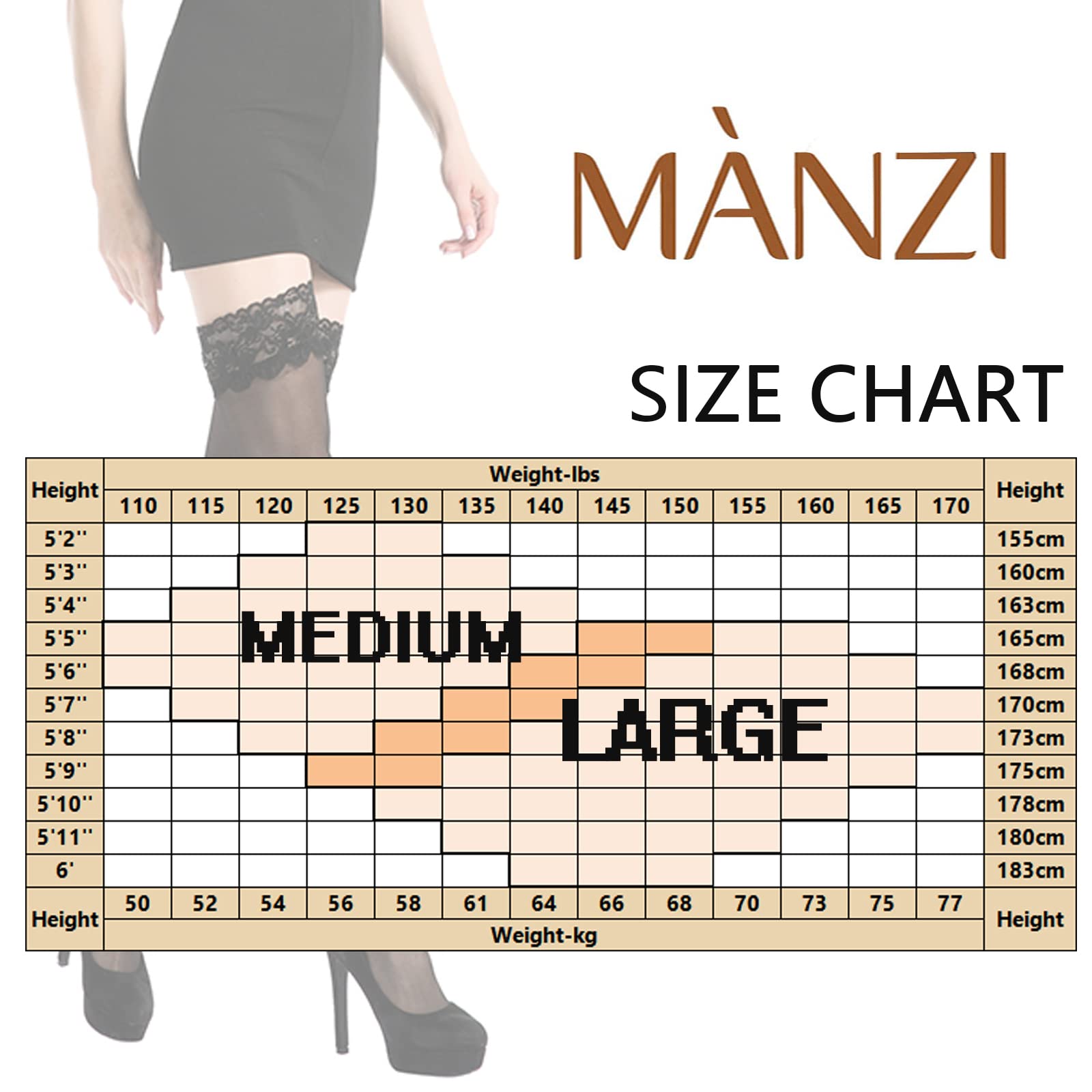 MANZI Women's 2 Pairs Sheer Lace Thigh High Stockings - 20 Denier Sexy Tights for Date Night & Special Occasions