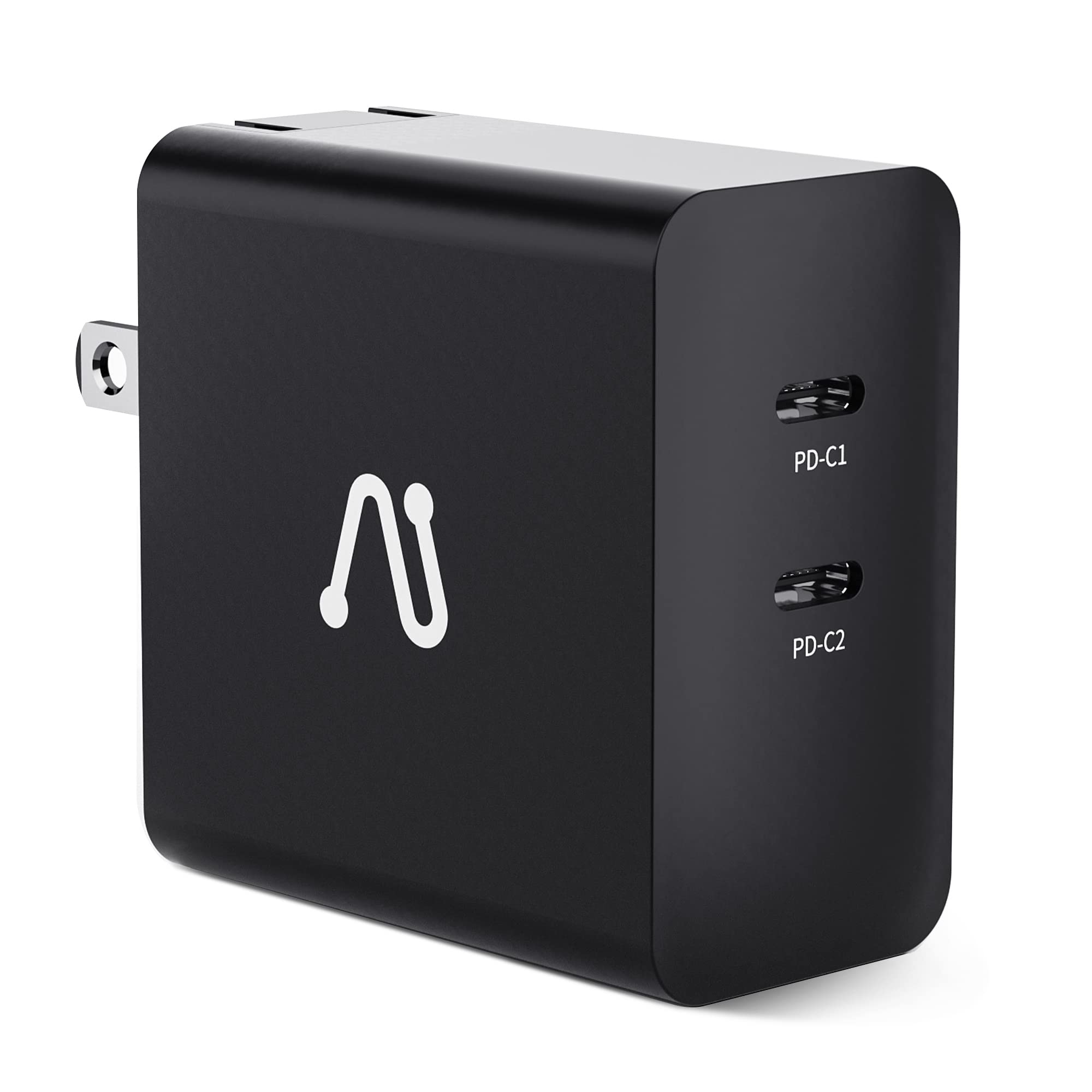 Aergiatech 60W USB C Wall Charger with PD 3.0 & PPS GaN Technology - Dual Port Fast Charger Block for MacBook Air, iPad Pro, iPhone 15 Pro Max, Galaxy S23 Ultra - Foldable Plug Compact Design - Perfect for Travel, Office & Home Charging