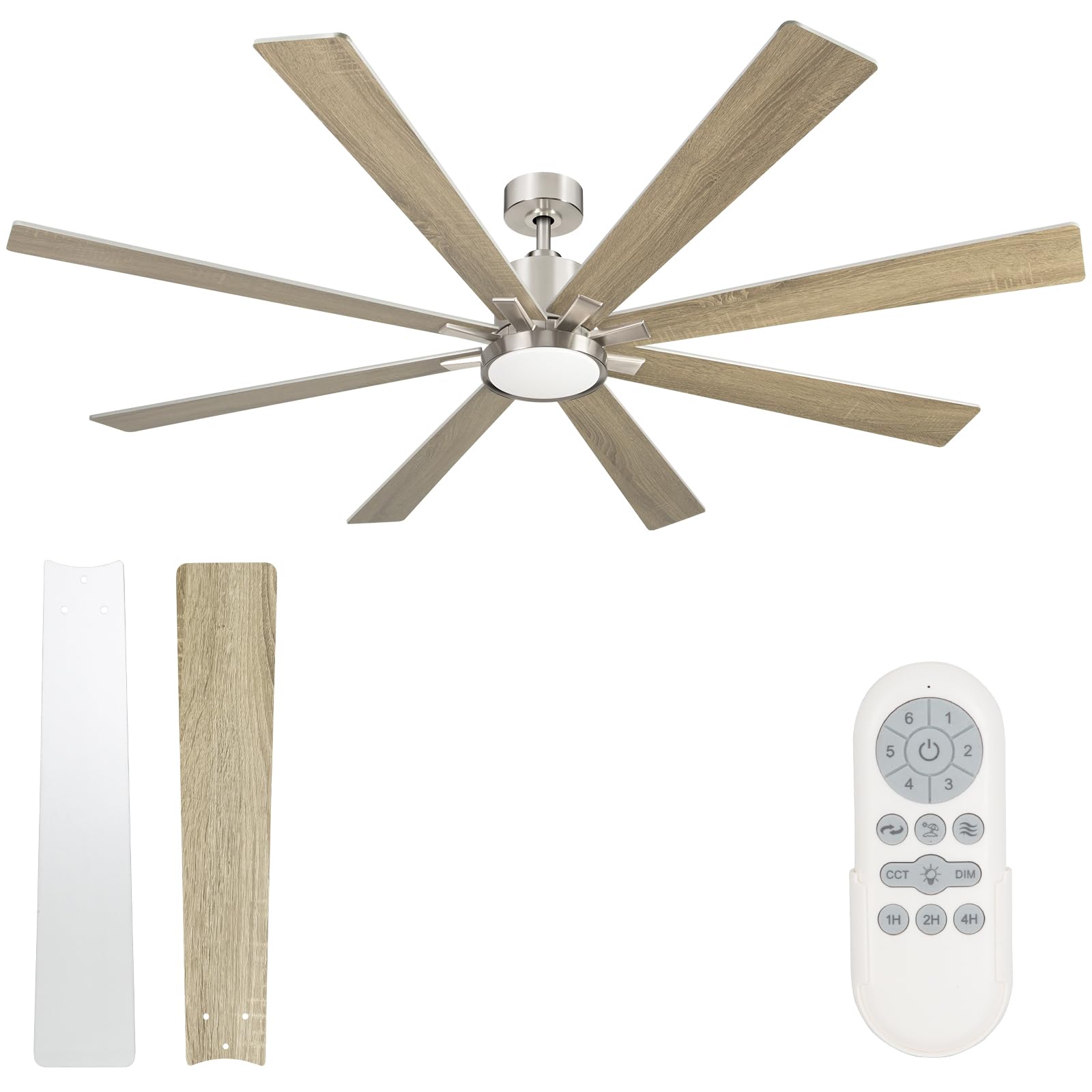 Hykolity 72 Inch Smart Ceiling Fan with Light Kit and Remote Control - Quiet Reversible DC Motor, 8 Blades, Dimmable LED, 5 Color Temperatures, 6 Speed Settings - Brushed Nickel Finish for Living Room, Bedroom, and Office