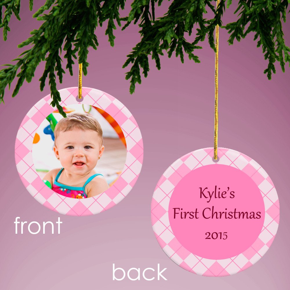 Personalized Baby Pink Photo Ornament - Custom Christmas Tree Decoration for Baby's First Christmas, Holiday Gifts & Keepsakes