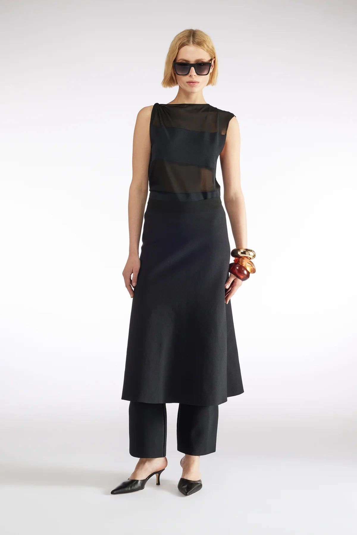 Elegant Black Flared Skirt for Women - A-Line Midi Skirt with Stretchy Waistband | Perfect for Office, Party & Casual Outfits