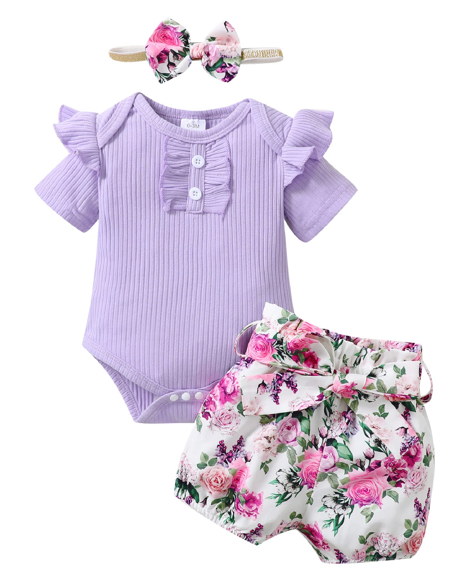 Mioglrie Newborn Baby Girl Clothes - Cute Cotton Romper & Shorts Set for Infant Summer Outfits | Perfect for Playtime, Photos & Outdoor Activities