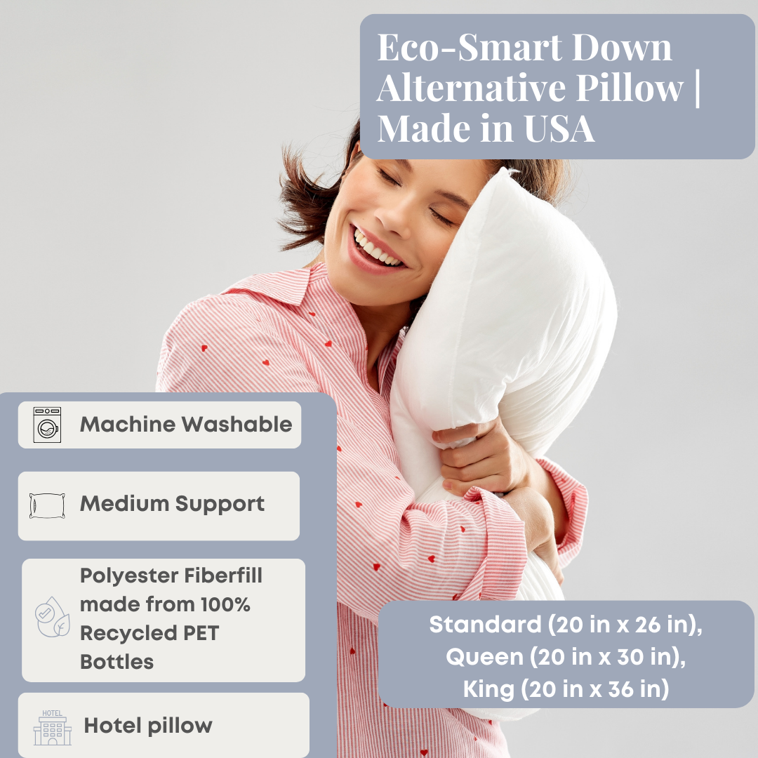 Eco-Friendly Smart Down Alternative Pillow - Hypoallergenic & Breathable - Made in USA - Perfect for Side Sleepers & Allergy Relief