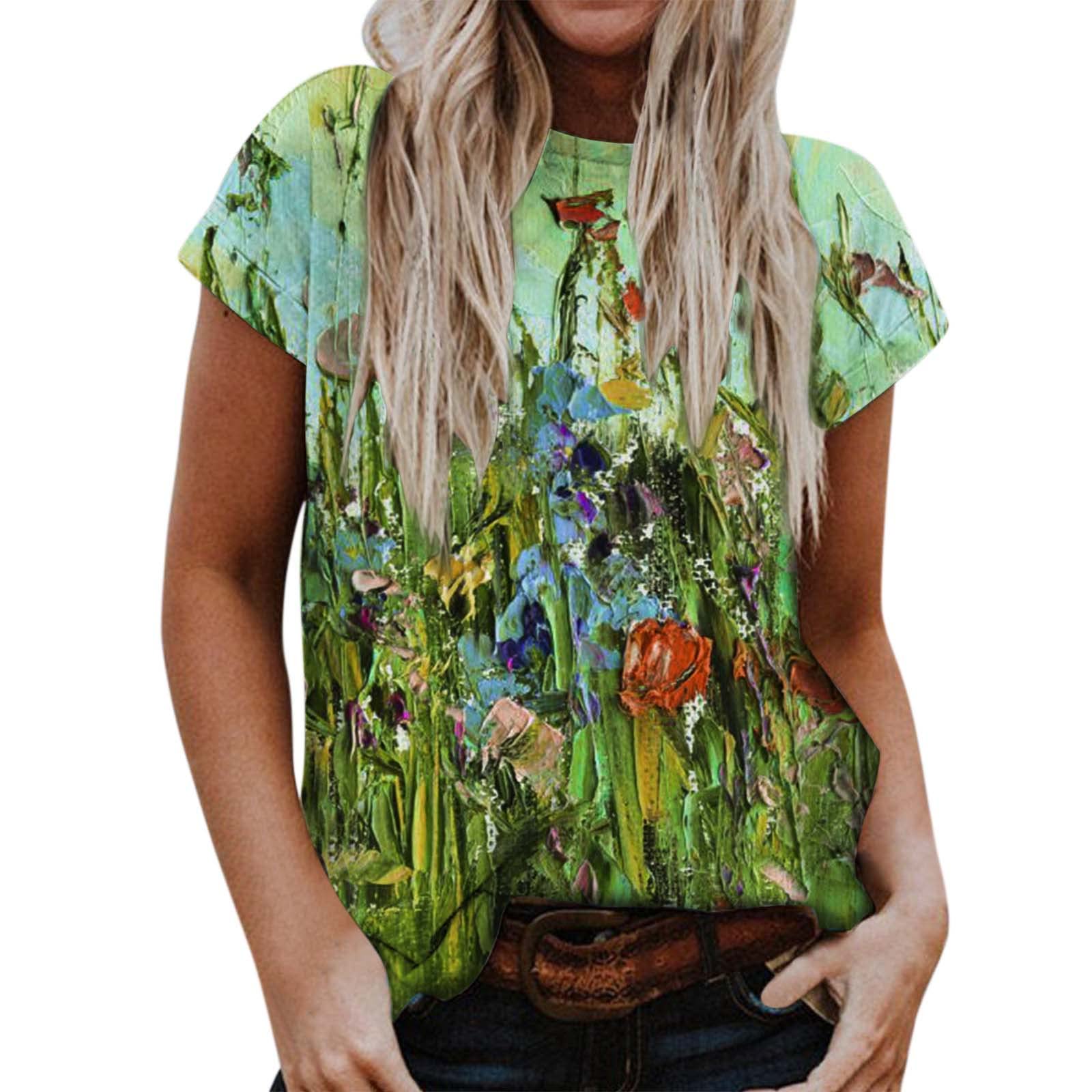 Women's Summer Casual Printed Short Sleeve T-Shirt - Loose Fit Round Neck Black Athletic Tee for Women | Perfect for Outdoor Activities, Gym, Yoga & Everyday Wear