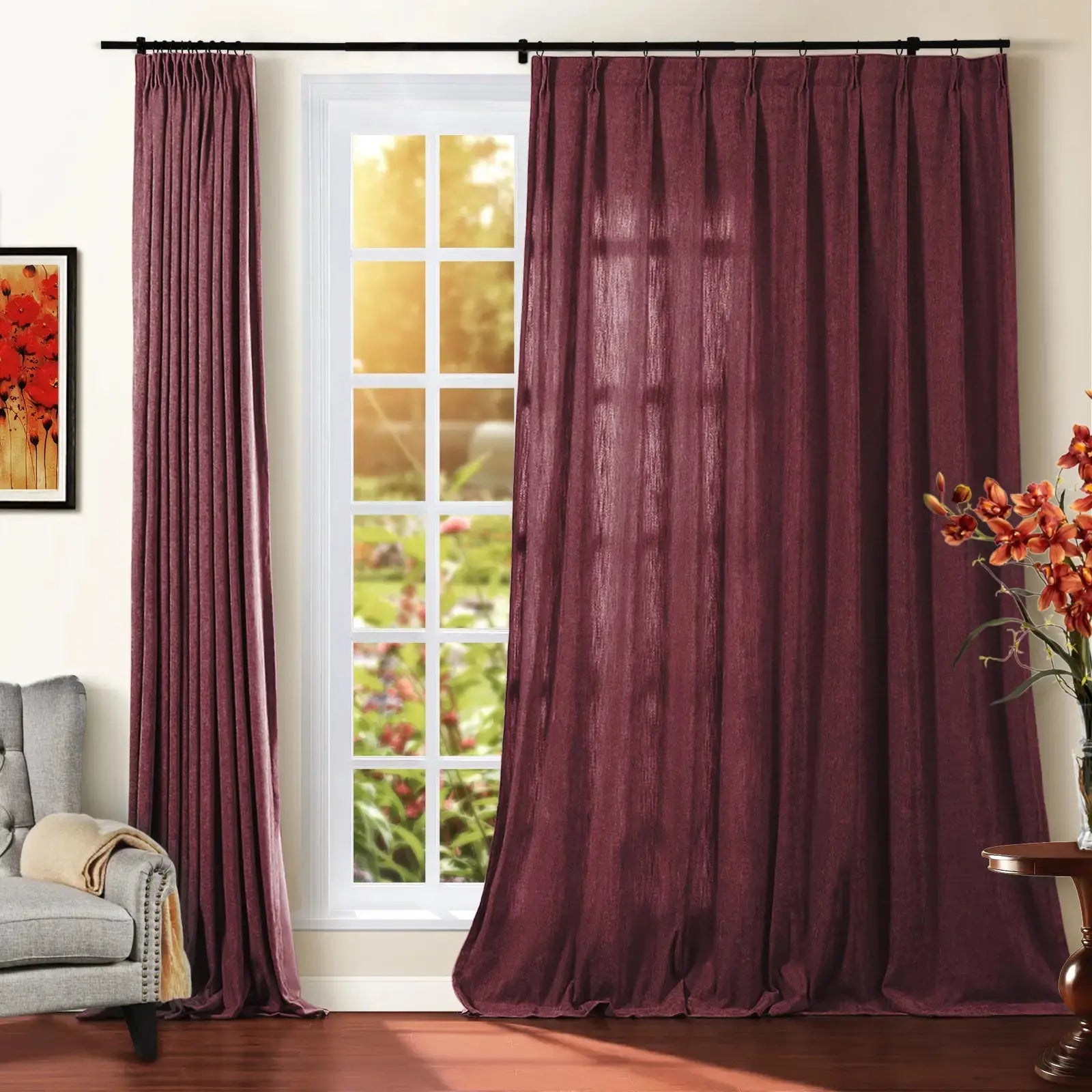 Premium Tino Heavyweight Chenille Pleated Curtains - Elegant Blackout Drapes for Living Room & Bedroom - Soft Textured Thermal Insulated Window Treatments for Home Decor