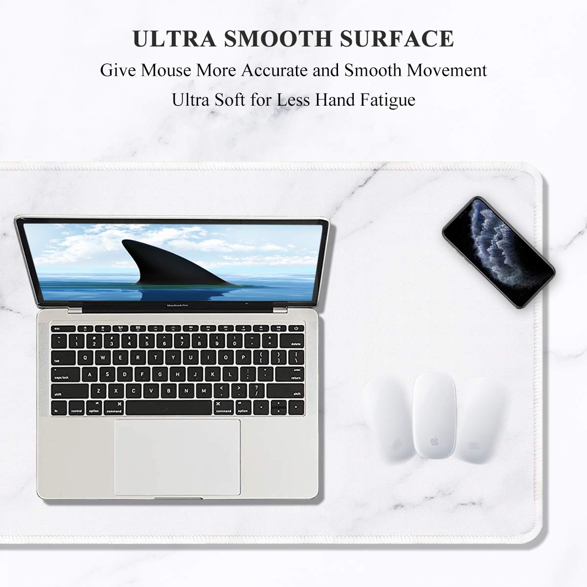 Auhoahsil XXL Gaming Mouse Pad - 35.4 x 15.7 Inch Large Desk Mat with Stitched Edges & Non-Slip Rubber Base | Extended Mousepad for PC, Laptop, Office & Gaming Setup | Waterproof & Durable Surface for Work, Esports & Home Office (Modern Marble Design)