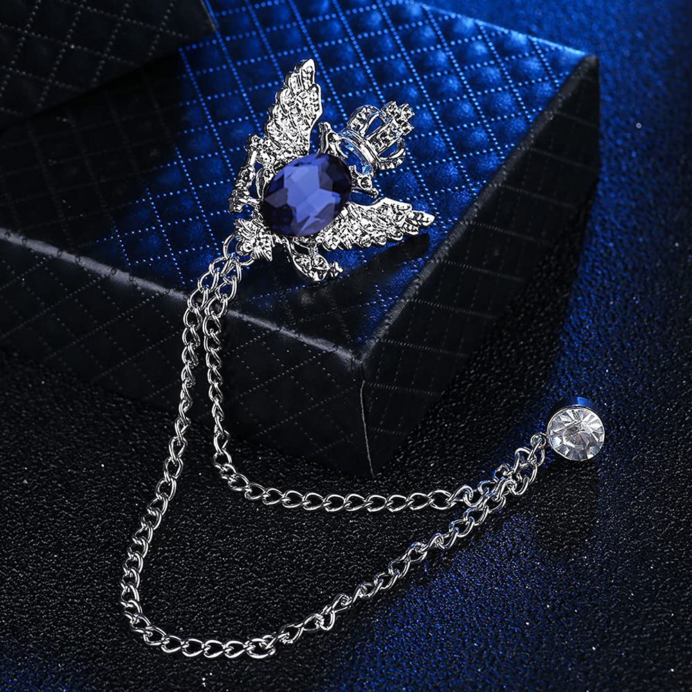 Xihuimay 2-Piece Men's Wedding Brooch Set - Elegant Rhinestone Crystal Bridegroom Lapel Pin for Suits, Tuxedos & Formal Attire - Gold, Silver & Blue Options - Perfect for Weddings, Banquets, Prom & Special Occasions