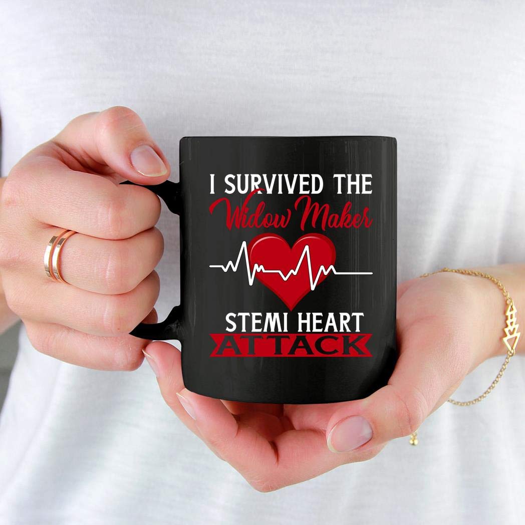 I Survived The WIDOW MAKER STEMI Heart Attack Mug 11oz Black - Inspirational Coffee Cup for Heart Attack Survivors, Doctors & Nurses - Perfect for Hospitals, Clinics & Home Use