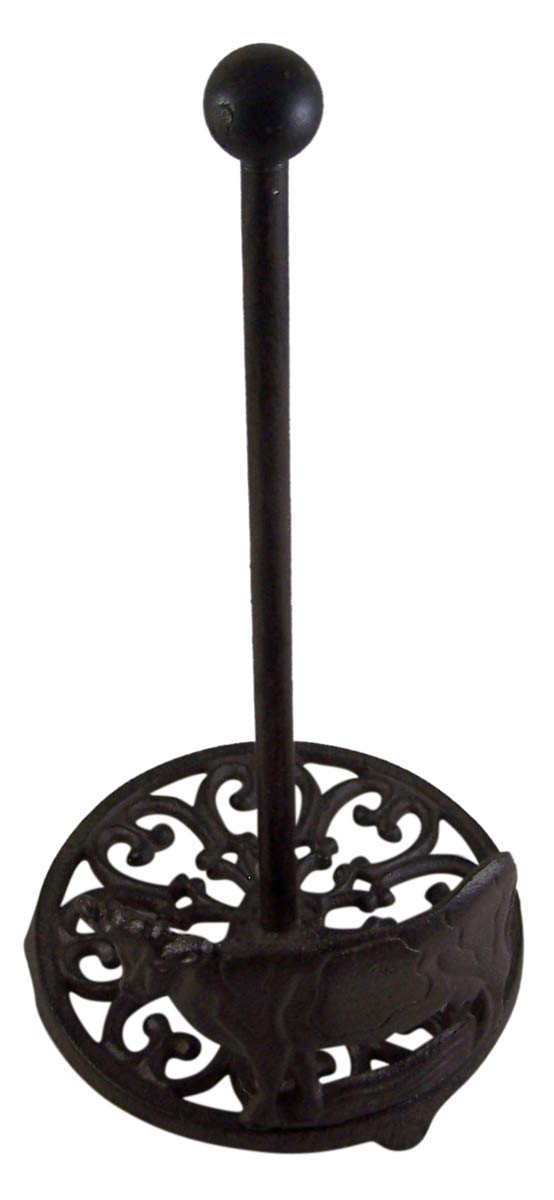 13 Inch Cast Iron Cow Paper Towel Holder - Rustic Farmhouse Kitchen Decor for Country Style Homes & Restaurants