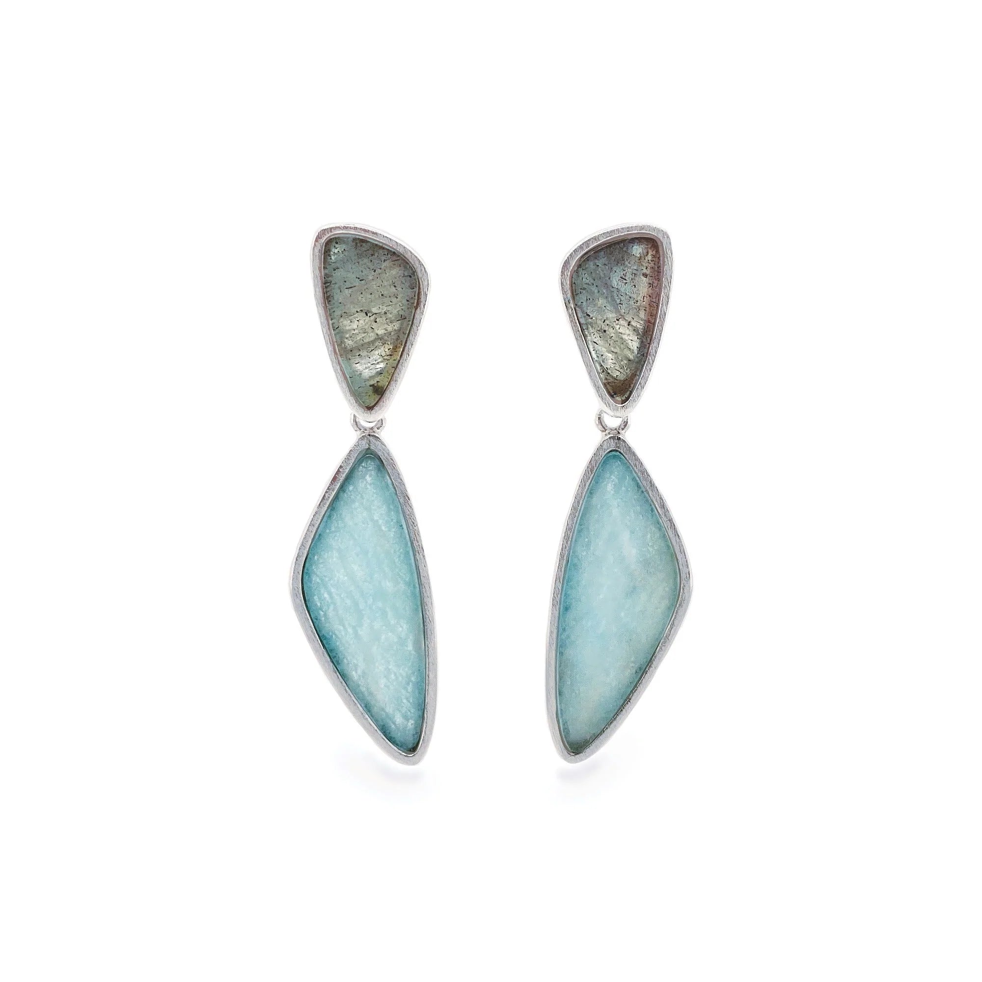 Amazonite and Labradorite Gemstone Earrings for Women - Handmade Sterling Silver Dangle Earrings - Boho Chic Jewelry for Party, Wedding & Everyday Wear
