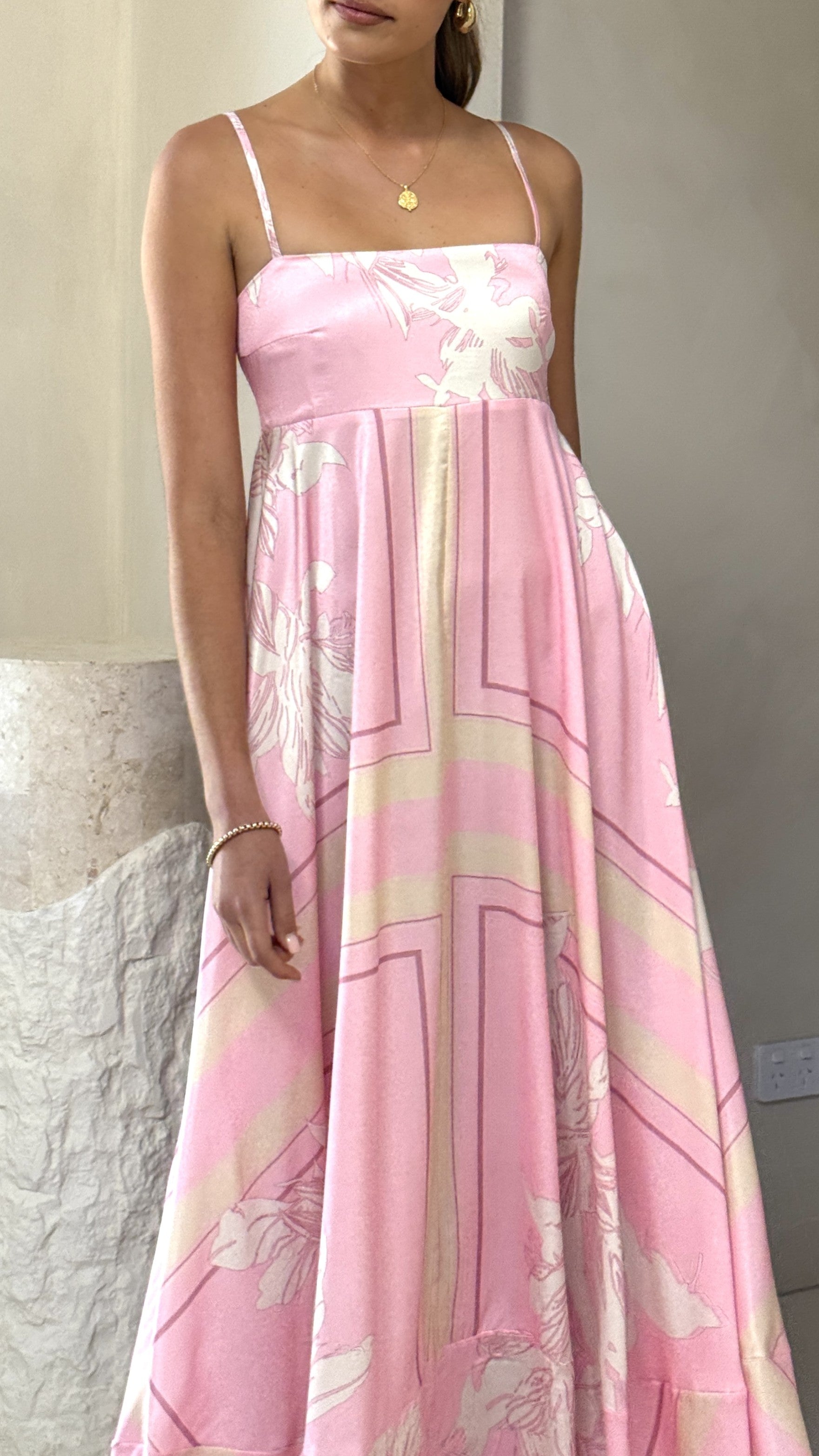 Kaethe Maxi Dress for Women - Flowy Pink & White Summer Dress | Beach Wedding, Vacation, Party Wear