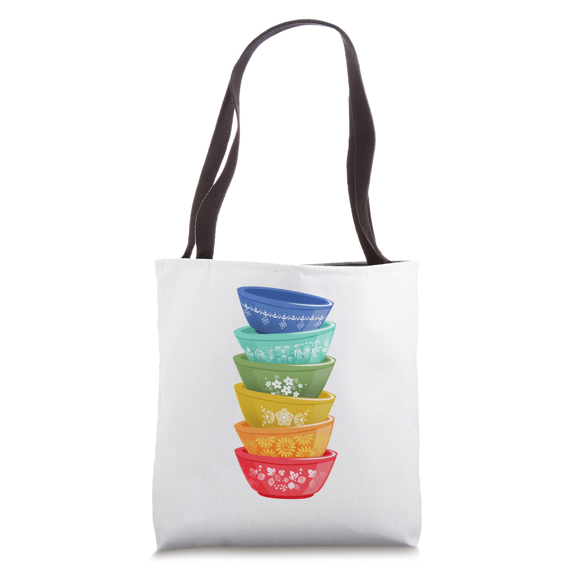 Vintage Pyrex Mixing Bowls Set - Rainbow Colors, Retro Kitchen Decor & Storage Tote Bag for Baking, Cooking & Picnic Supplies Organization