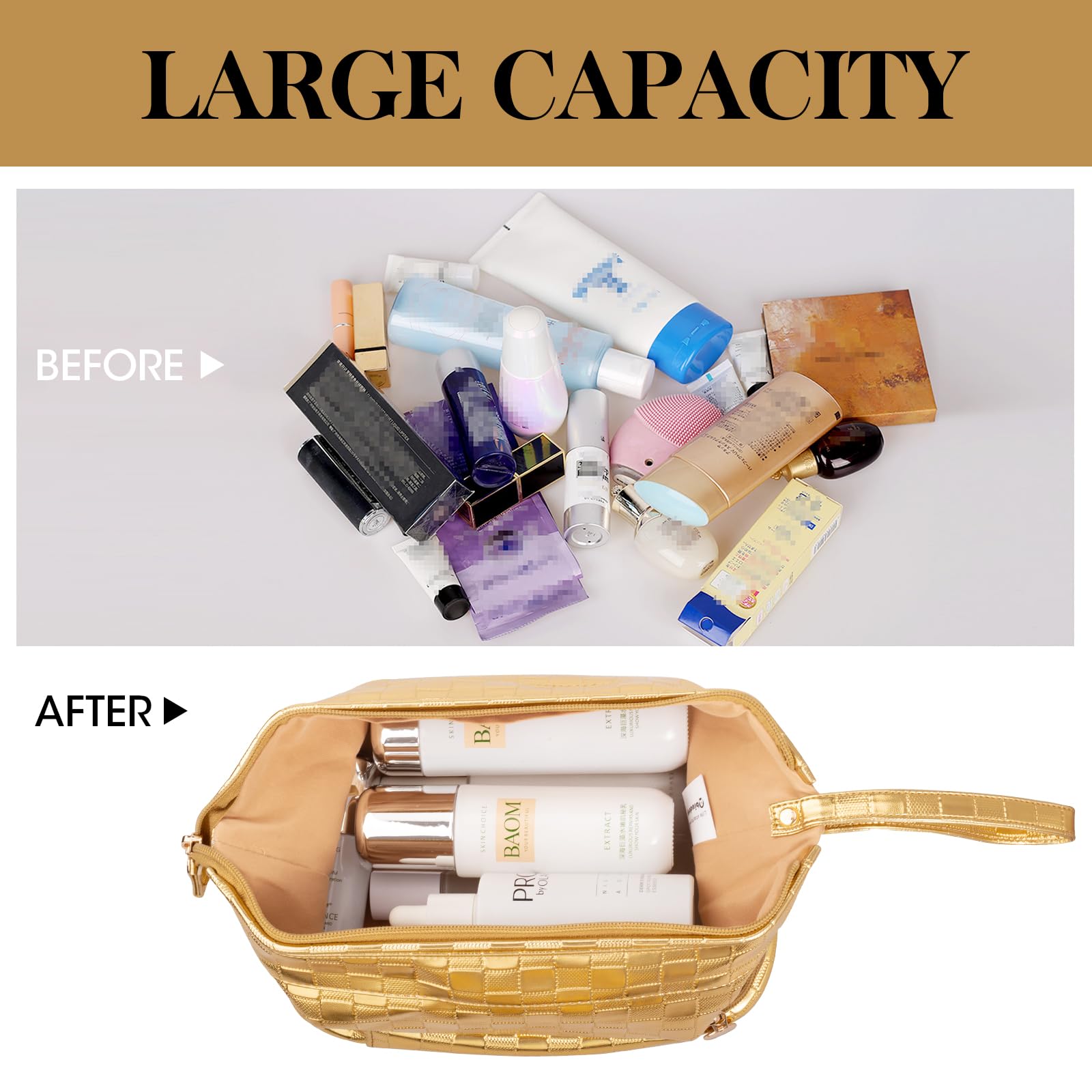 Abiudeng Large Waterproof Makeup Bag - Cute Travel Cosmetic Organizer with Bottom Pouch for Women | Perfect for Travel, Gym & Daily Essentials