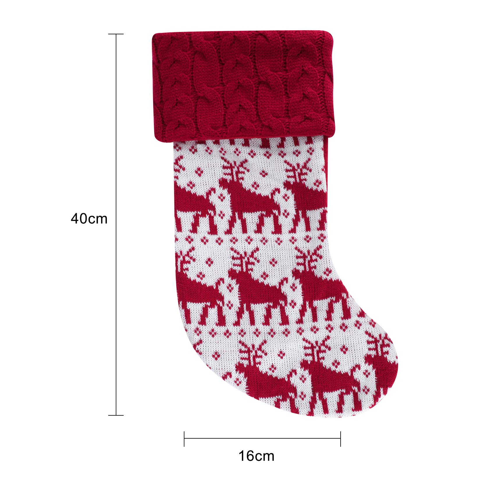 Large Knitted Christmas Stockings - Elk & Tree Design with Pom Poms - 15.7 Inch Fireplace Hanging Decor for Holiday Parties, Home Decoration & Festive Gift Giving