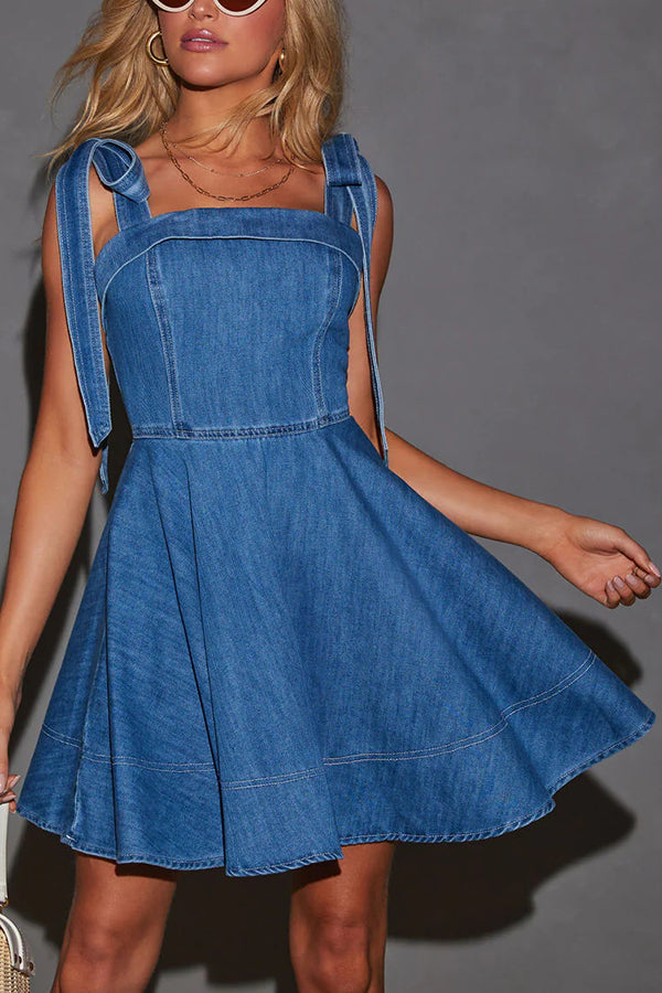 Stylish Backless Lace-Up Stretch Denim Mini Dress for Women - Perfect for Date Night, Parties & Summer Outfits