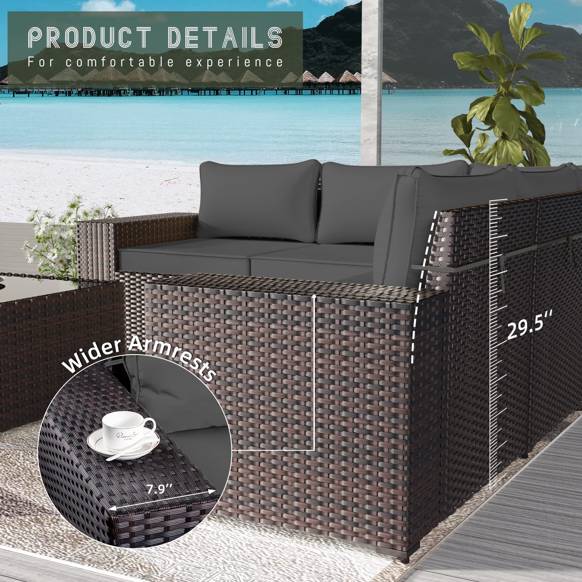 6-Piece Outdoor Patio Furniture Set - All-Weather PE Wicker Modular Sectional Sofa with Coffee Table & 5 Chairs (Grey) - Perfect for Backyard, Garden, Poolside & Deck Relaxation