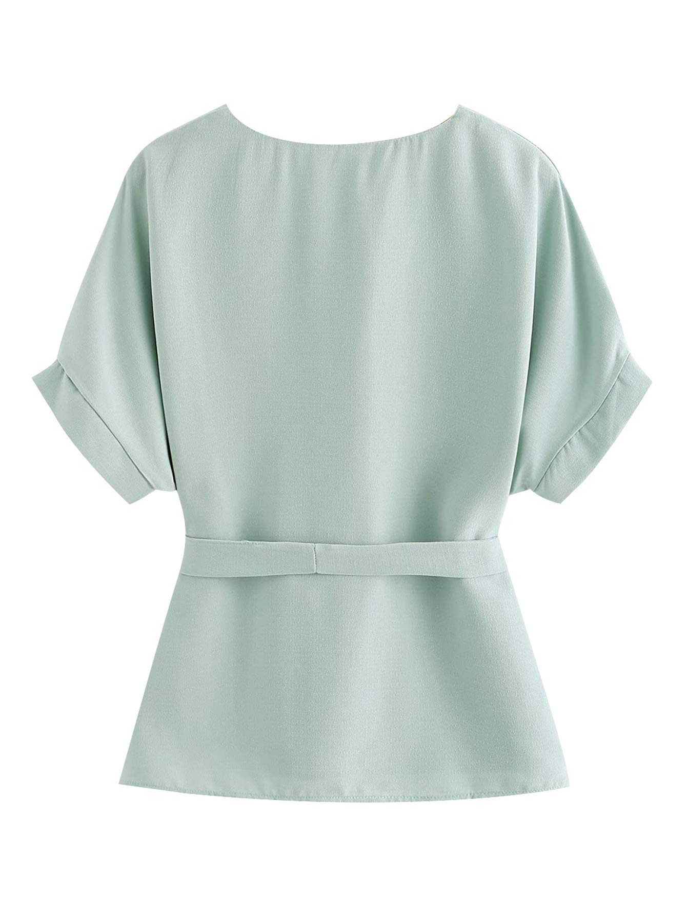 Milumia Women's Casual V-Neck Self-Tie Short Sleeve Blouse Tunic Top for Work & Office | Comfortable Summer Workwear & Business Casual Outfits