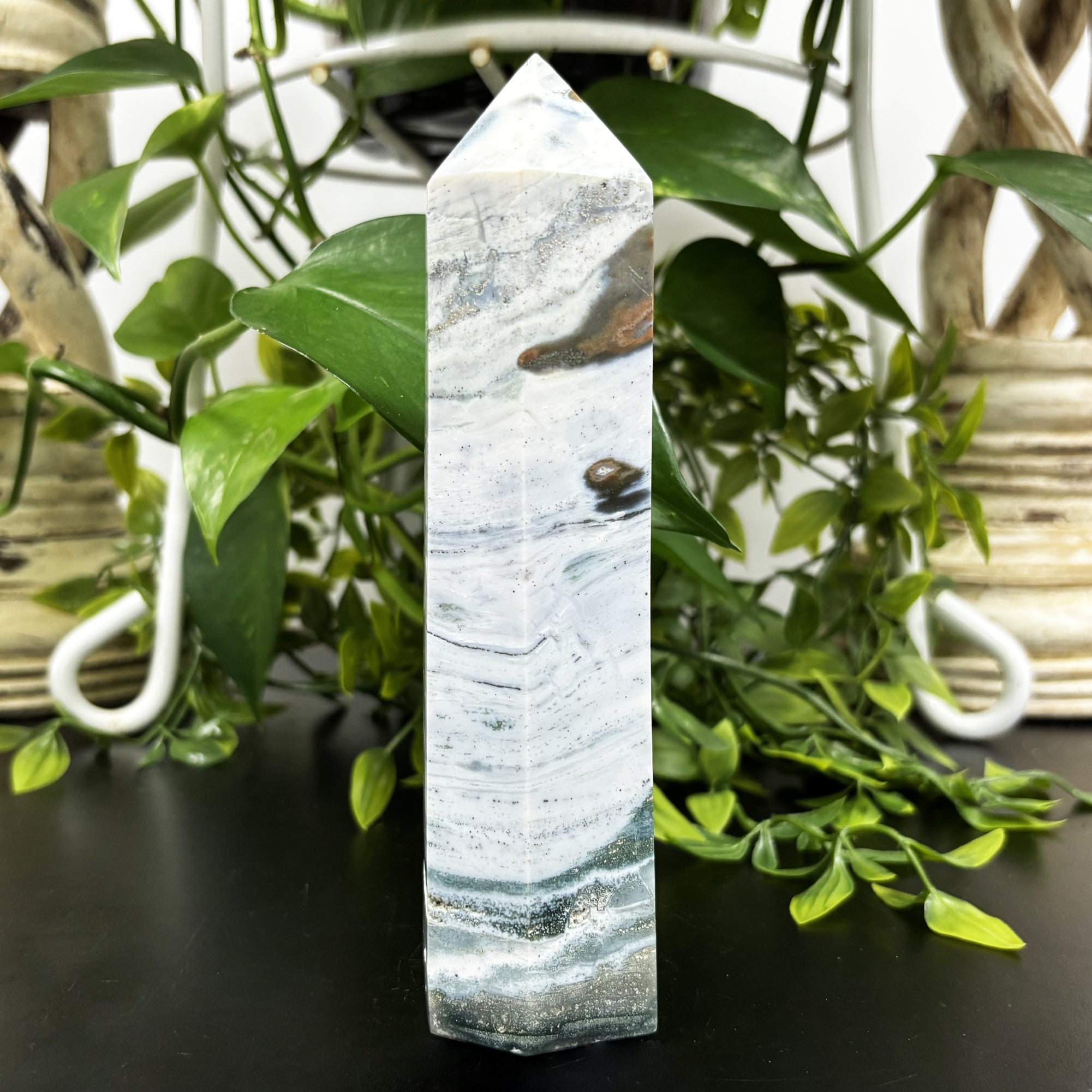 Natural Sea Jasper Crystal Obelisk Tower Point - Polished Healing Stone for Calming Energy, Balance & Spiritual Growth - Meditation, Reiki, Feng Shui, Home & Office Decor (RPO477)
