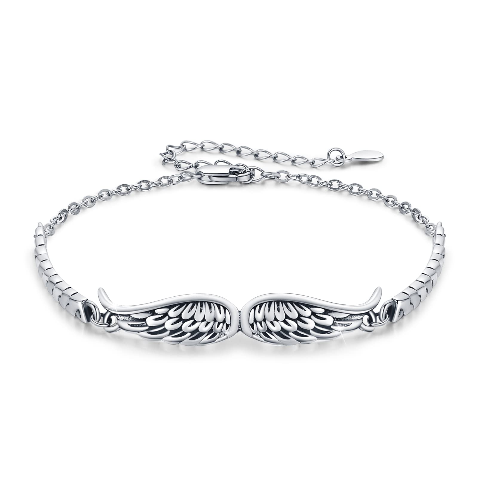 OHAYOO Angel Wings Bracelet - Vintage Sterling Silver Adjustable Bracelet for Women & Men - Inspirational Guardian Angel Bangle Jewelry Gift - Perfect for Everyday Wear, Special Occasions & Meaningful Gifts