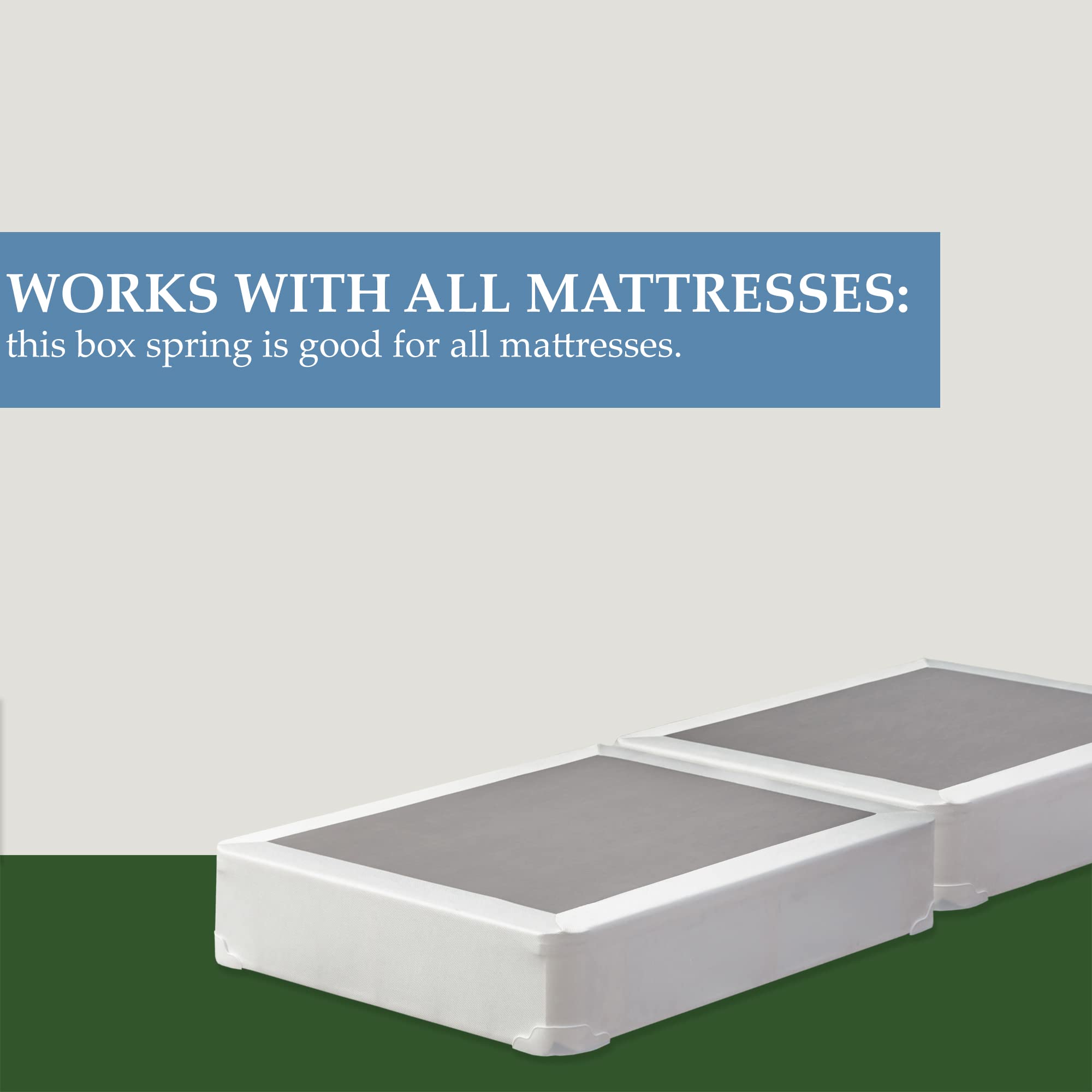 Spring Solution Wood Fully Assembled Traditional Box Spring Foundation for Twin Mattress - White | Sturdy Bed Base Support for Home, Dorm & Guest Room