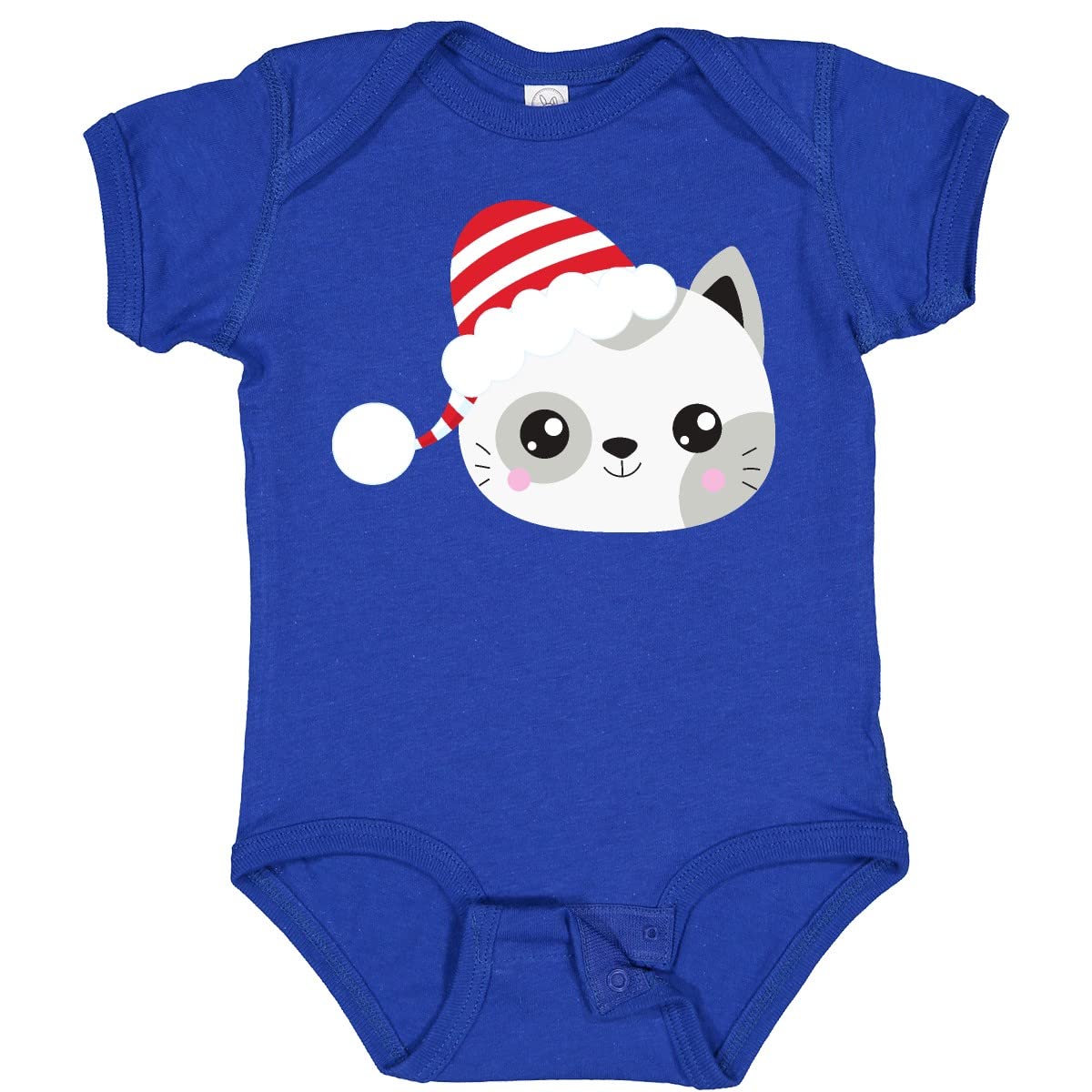 Inktastic Christmas Cat with Santa Hat - Adorable Cute Cat Baby Bodysuit for Holiday Photos & Family Gatherings