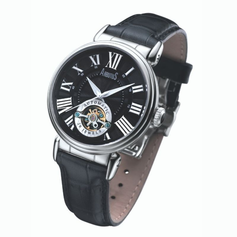 Arbutus AR602SBB Classic Black Leather Strap Men's Watch - Waterproof Analog Quartz Wristwatch for Business, Casual & Formal Occasions