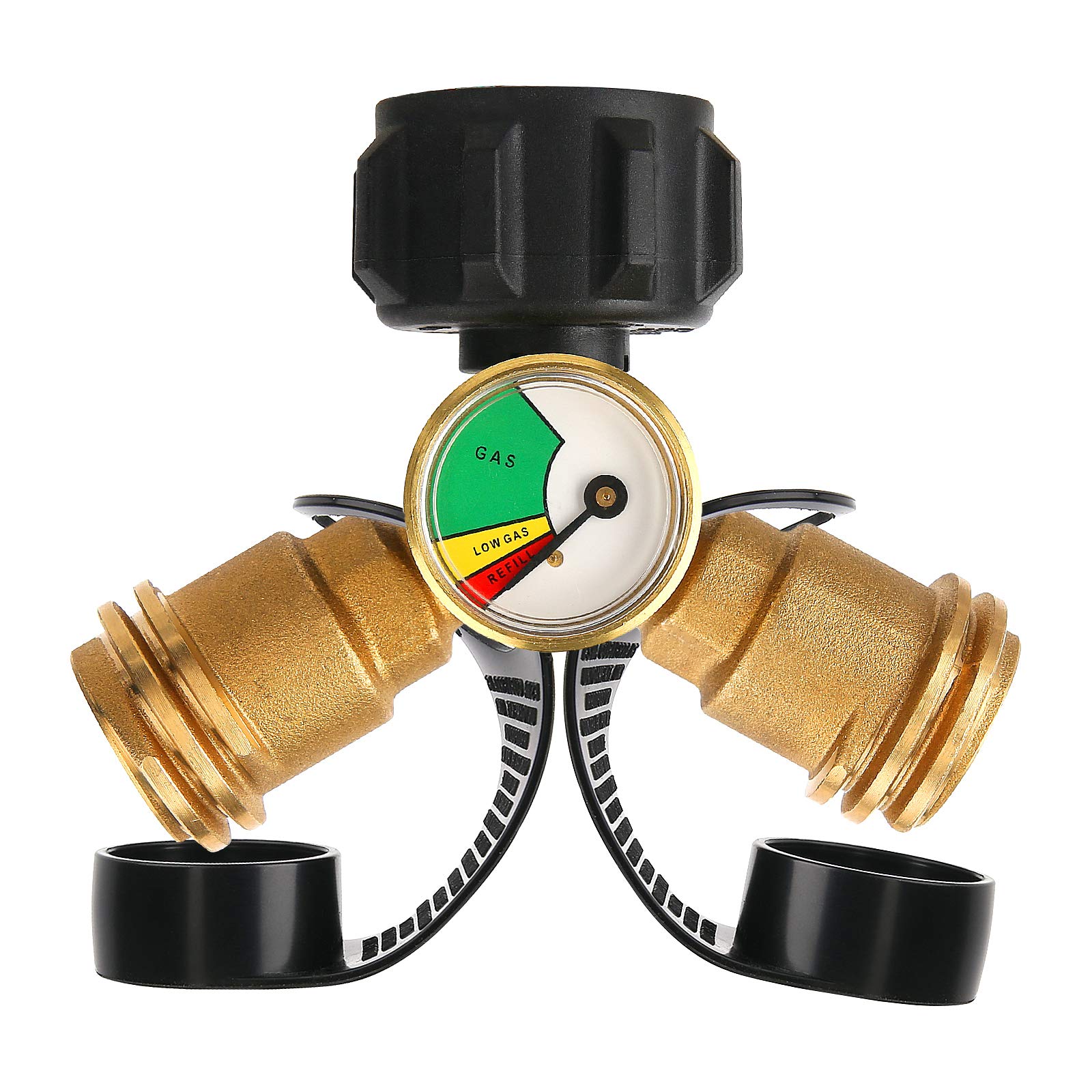 Solimeta Dual Propane Tank Connection - Y Splitter Adapter with Pressure Gauge & Level Indicator for RV, Camper, BBQ Grill | Perfect for Outdoor Cooking, Camping & Emergency Backup