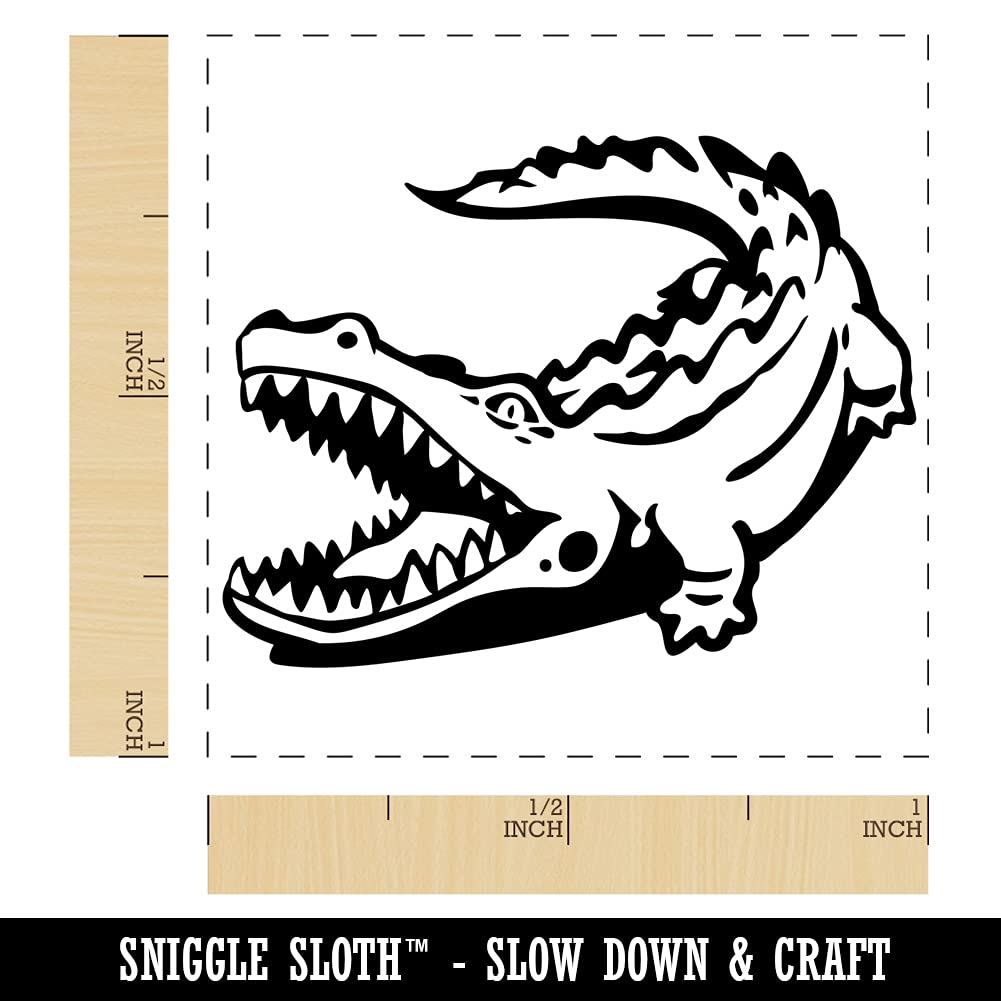 Alligator Crocodile Basking with Jaws Open Self-Inking Rubber Stamp - 1 Inch Small Stamp with Black Ink - Perfect for Scrapbooking, DIY Crafts, and Document Marking