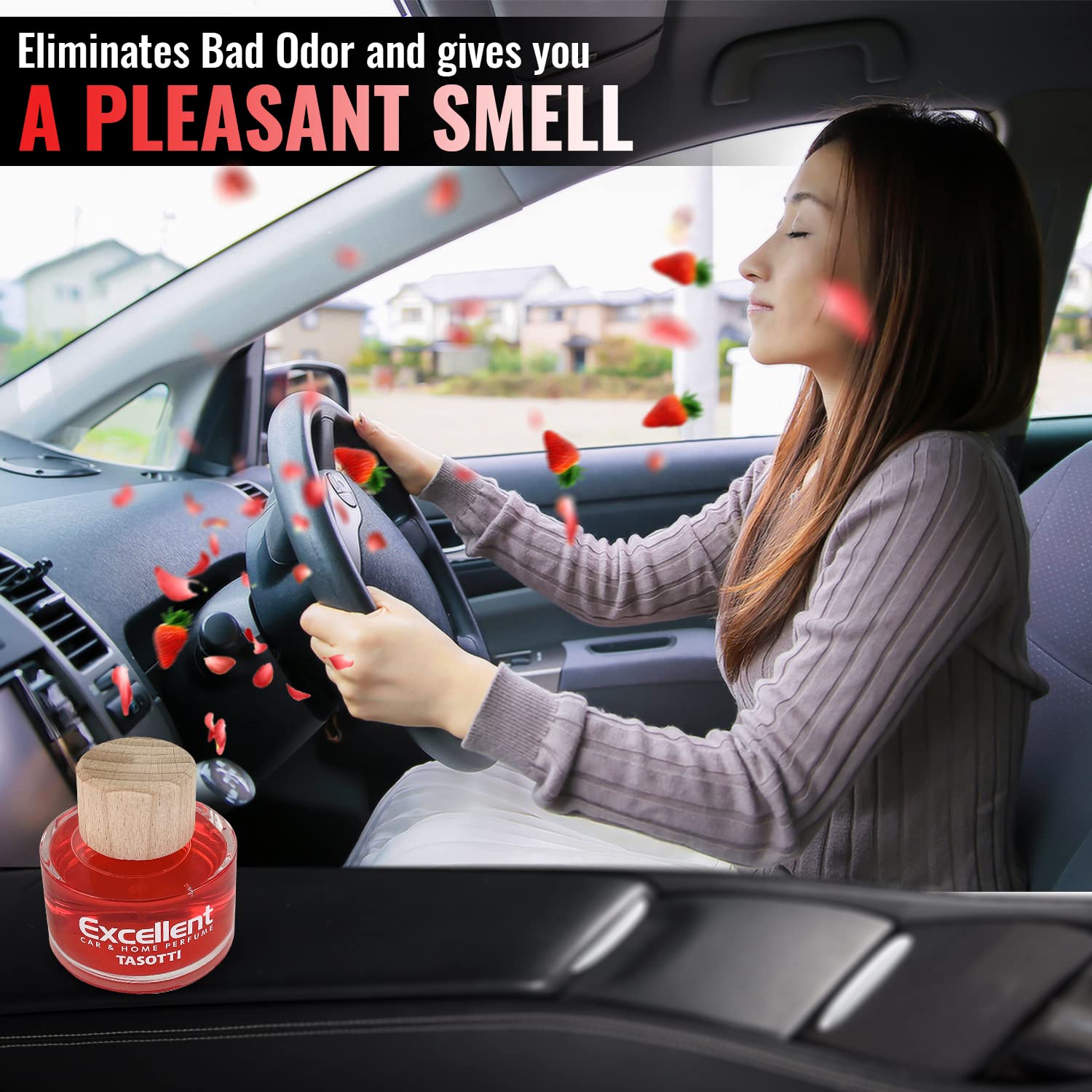 Luxury Car Air Freshener - Long Lasting Strawberry Scent Up to 75 Days, Excellent Car Perfume & Odor Eliminator for Fresh Interior, Ideal for Daily Commute & Road Trips