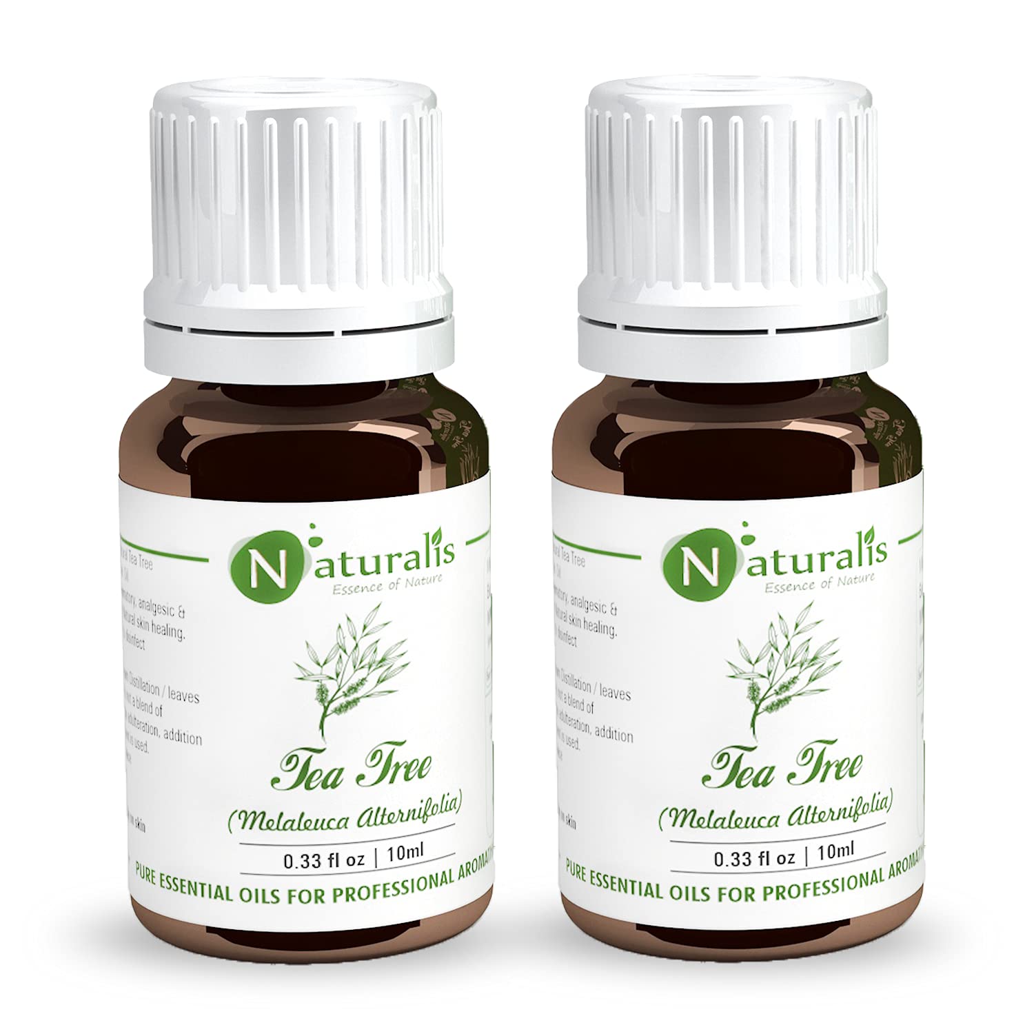 Naturalis 100% Pure Tea Tree Essential Oil - 10ml (2-Pack) | Organic Aromatherapy for Skin Care, Hair Growth & Home Diffuser