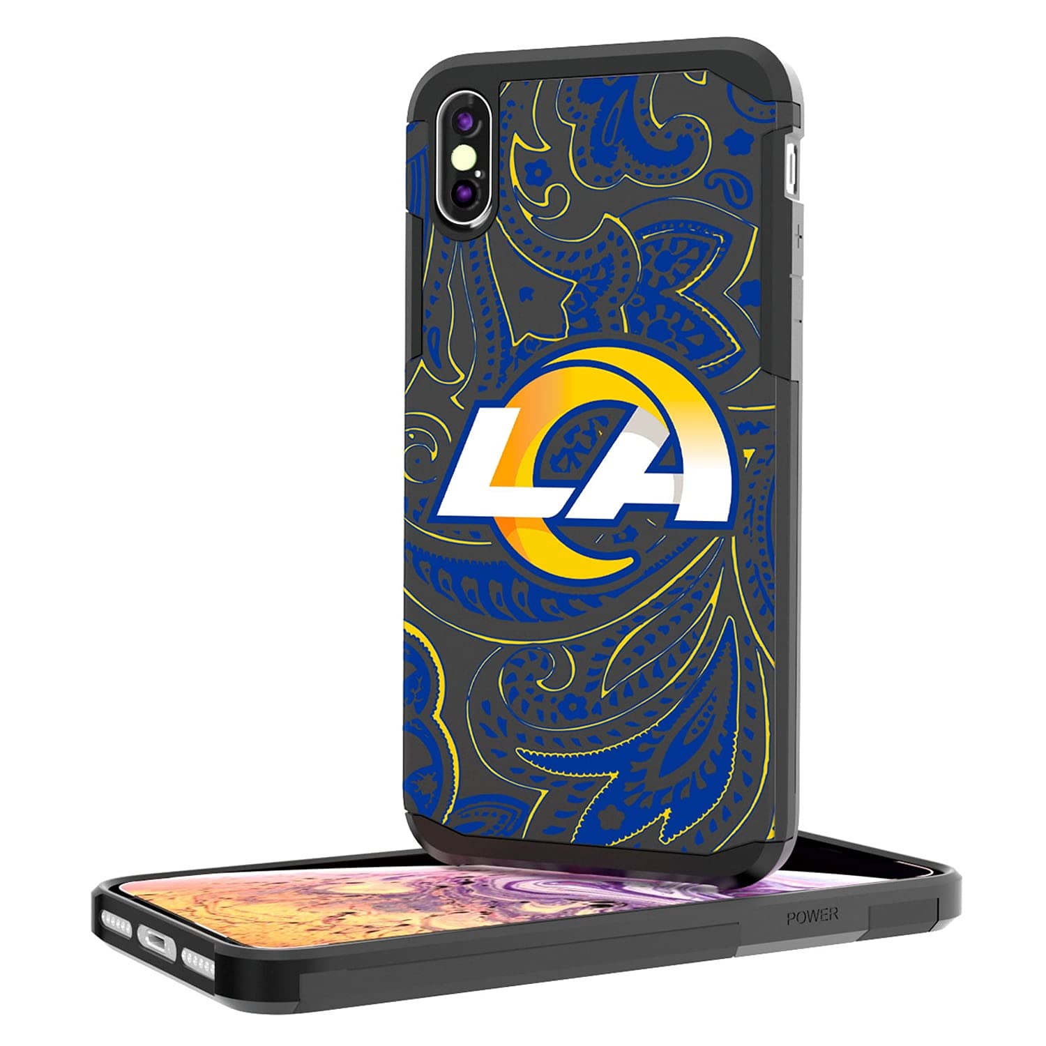 Los Angeles Rams iPhone Case - Rugged Paisley Design Protective Cover for iPhone 12/13/14 Pro Max | Durable Shockproof Phone Case for Football Fans & Sports Enthusiasts
