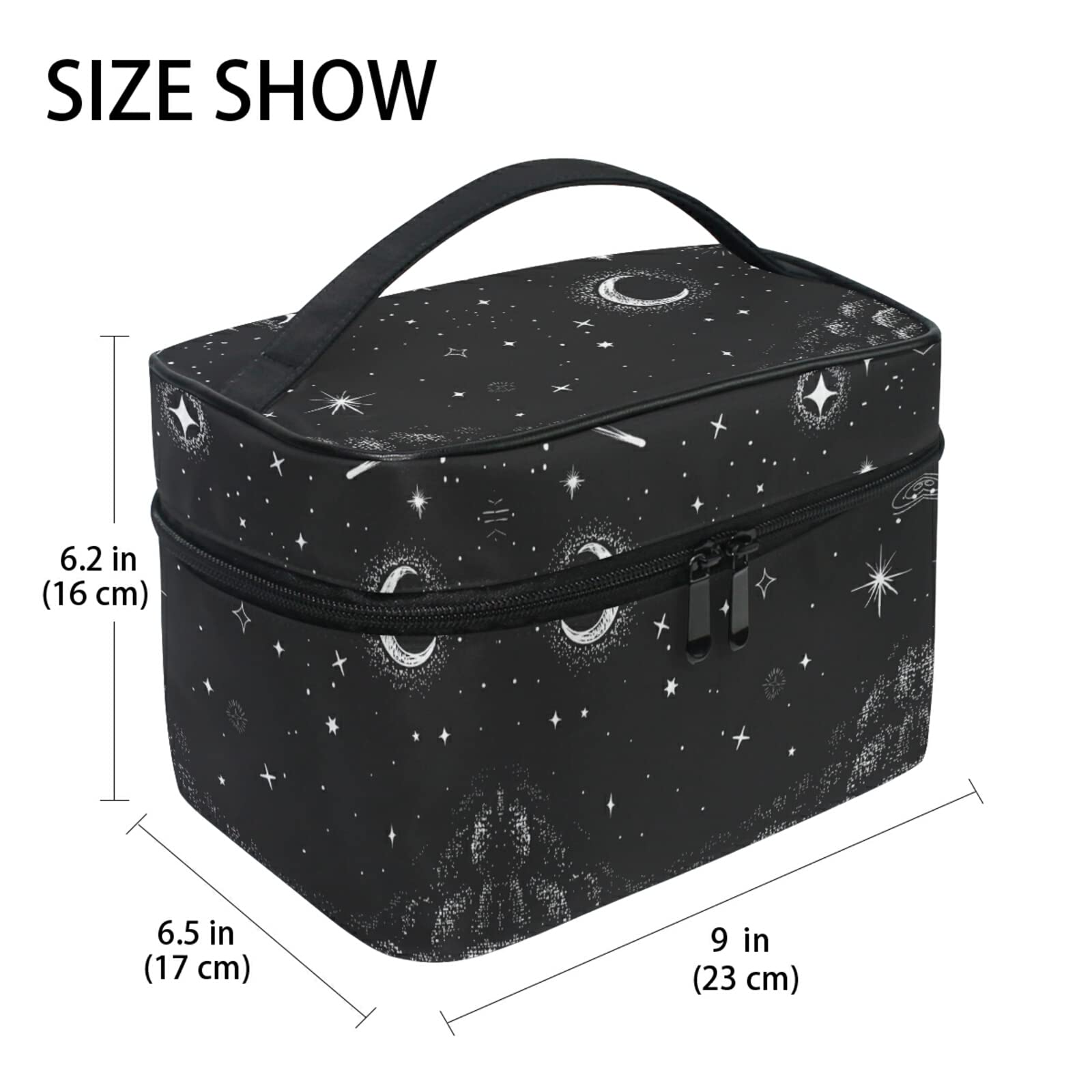 Starry Night Moon Cosmetic Bag - Waterproof Makeup Pouch with Zipper for Women & Girls | Travel Toiletry Organizer for Cosmetics, Brushes & Essentials