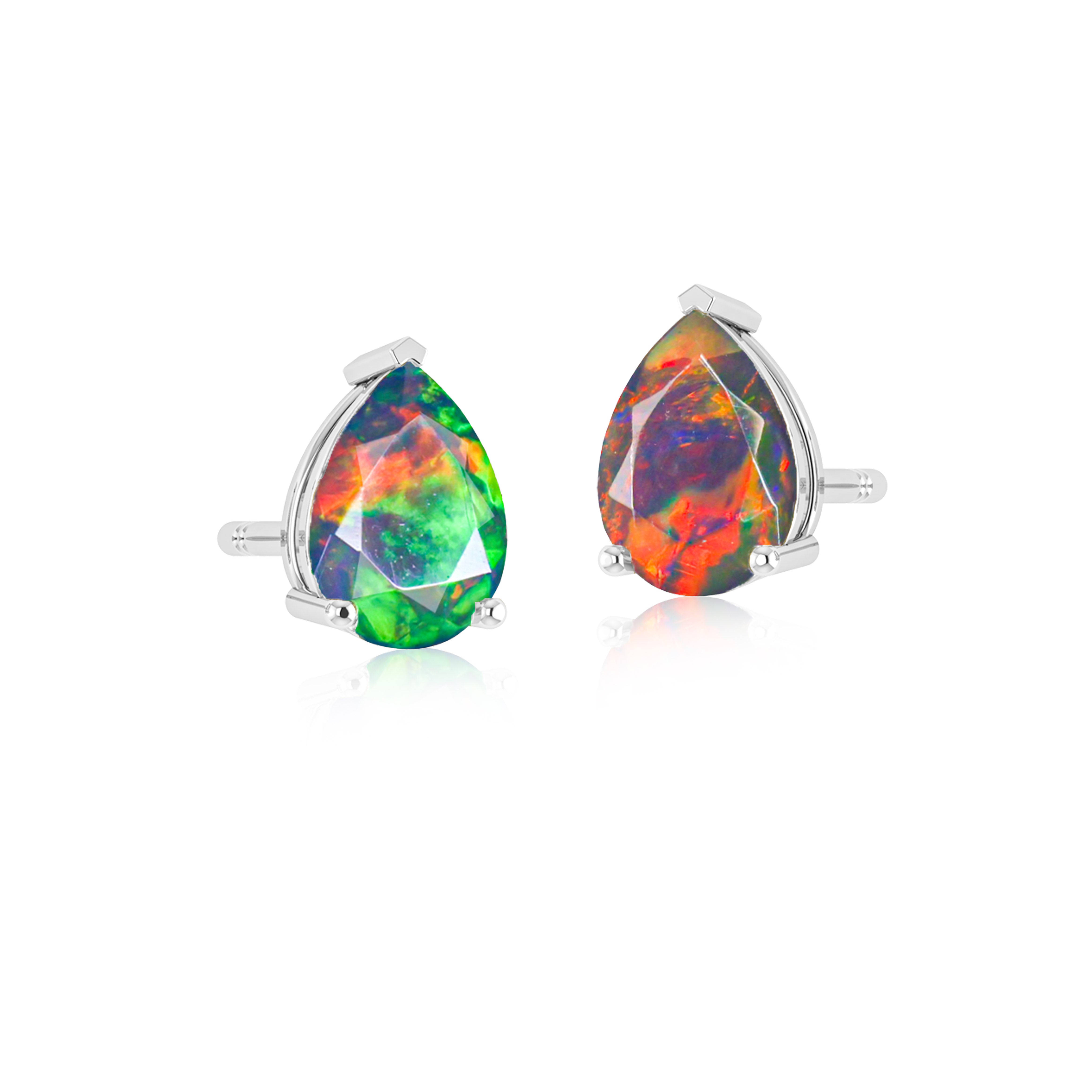 Black Multi Fire Pear Opal Prong Stud Earrings for Women - Dainty Elegant Jewelry for Parties, Weddings & Everyday Wear