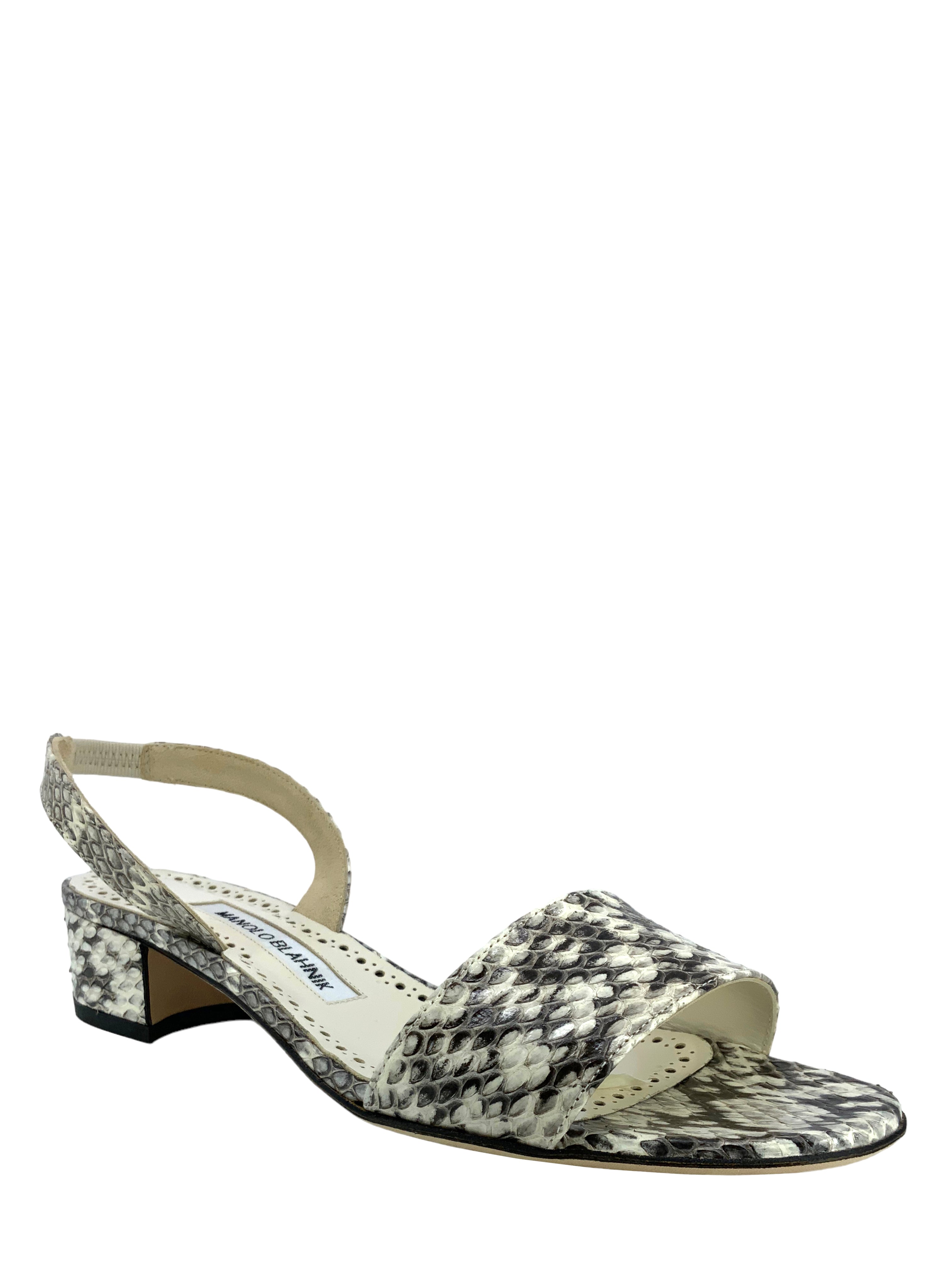 MANOLO BLAHNIK Patopia Snakeskin Slingback Heels Women's Size 7.5 - Luxury Designer Shoes for Evening Parties & Special Occasions