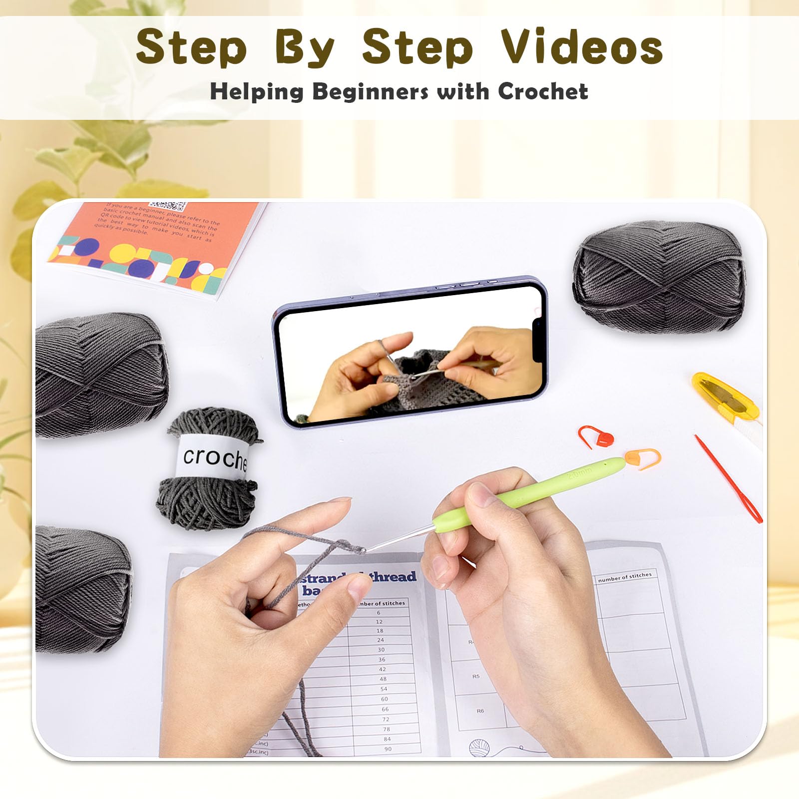 COZYMATE Beginner Crochet Kit for Adults - DIY Crochet Tote Bag with Step-by-Step Instructions & Video Tutorials (1P, Gray) - Perfect for Crafting, Gift Giving & Relaxation