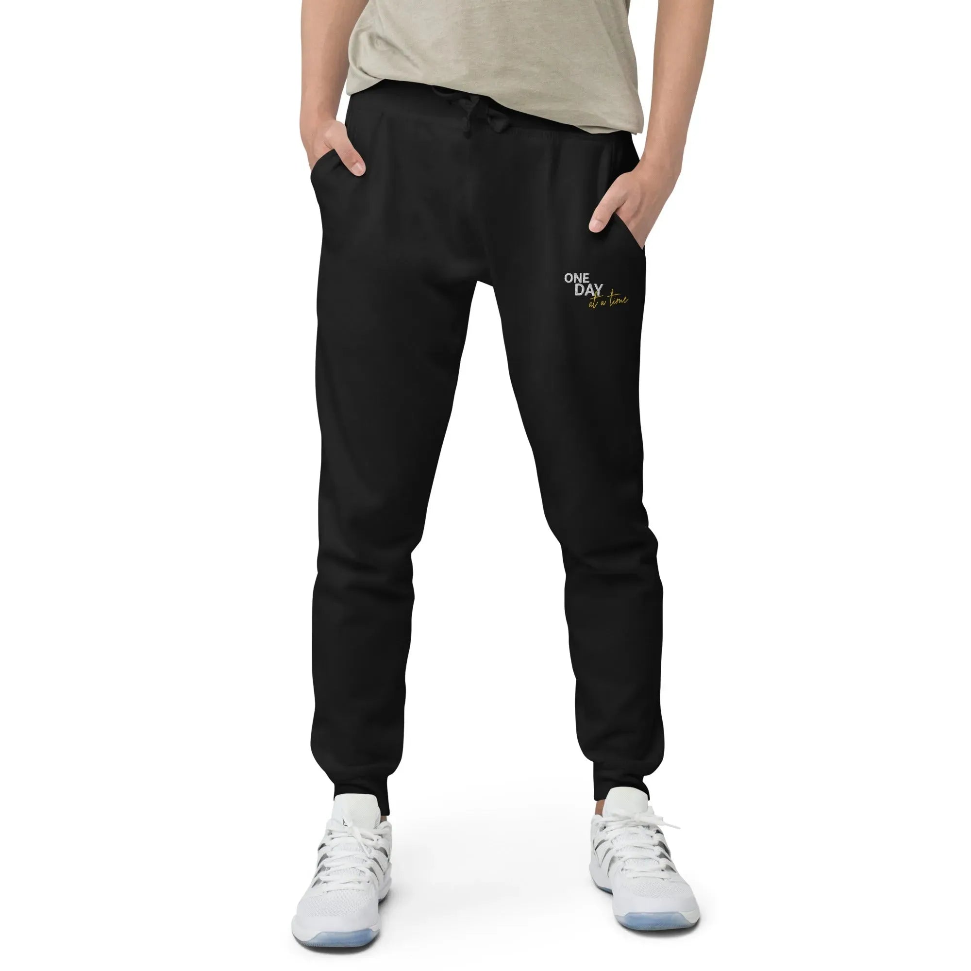 One Day At A Time Embroidered Unisex Fleece Sweatpants - Cozy Loungewear for Relaxing at Home, Yoga, and Casual Outings