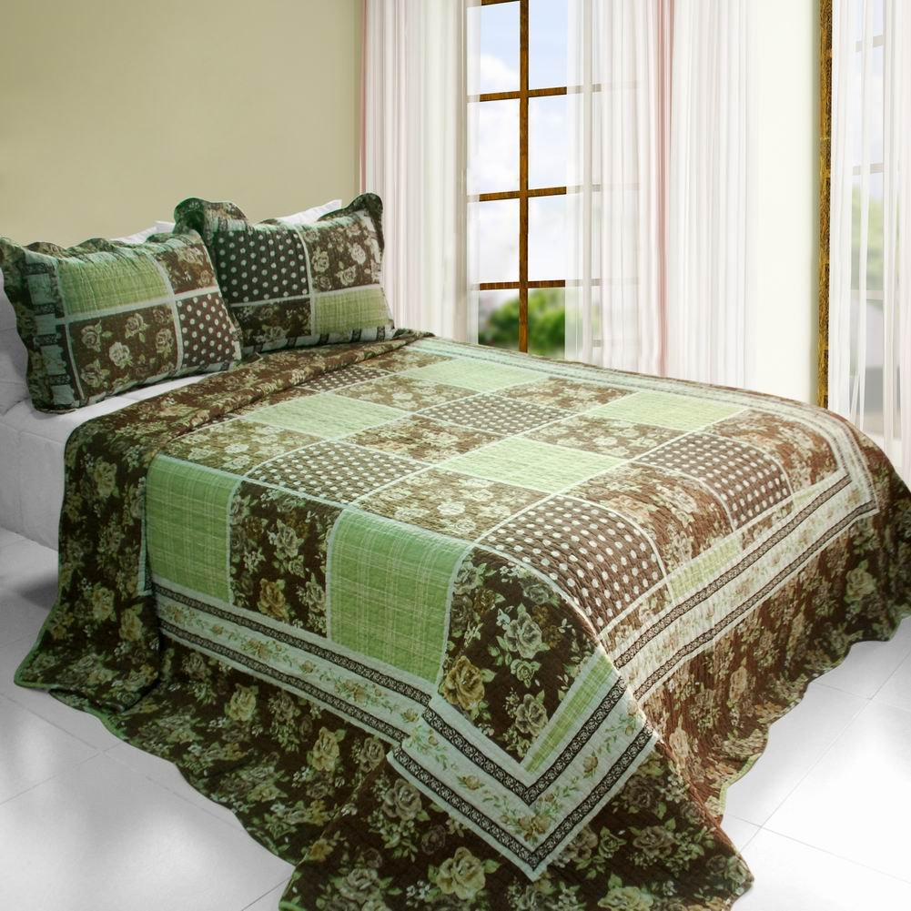 Blancho Bedding 3-Piece Cotton Quilt Set - Vermicelli-Quilted Printed Design, Full/Queen Size - Soft & Breathable for All Seasons - Perfect for Bedroom, Guest Room, or Dorm Decor