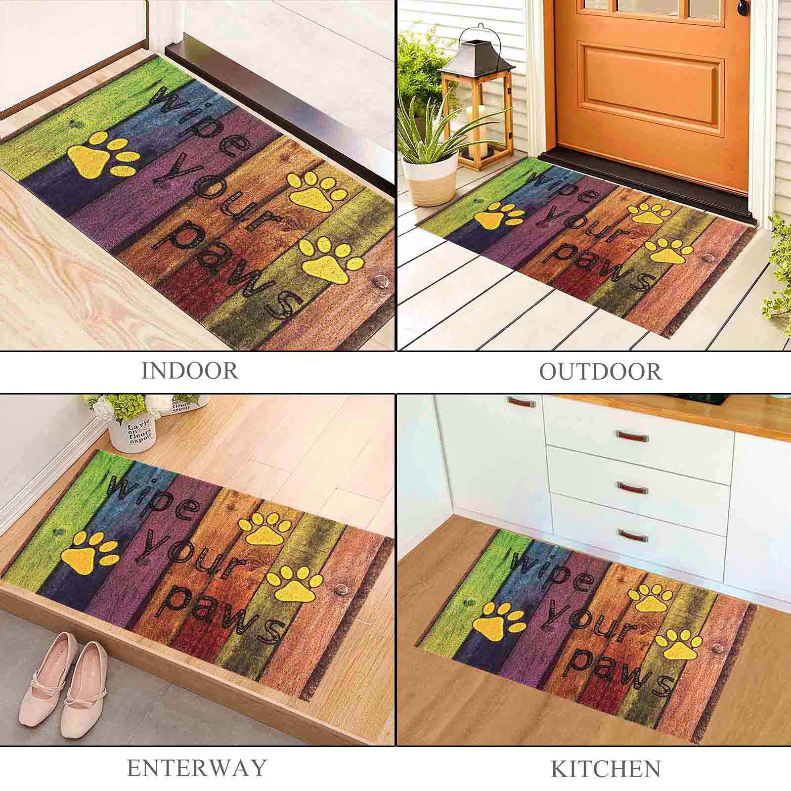23.6x35.4 Inch Funny Non-Slip PVC Doormat - 'Wipe Your Paws' Yellow Welcome Mat for Indoor/Outdoor Use - Perfect for Entryway, Bathroom, Kitchen & Bedroom Floor Protection
