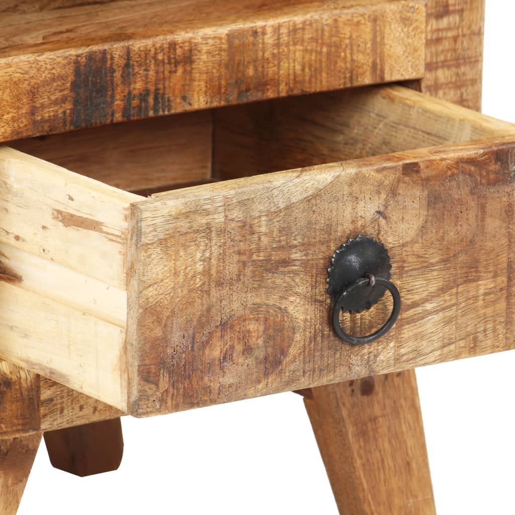 Rustic Mango Wood Nightstand with Drawer and Shelf - 11.8