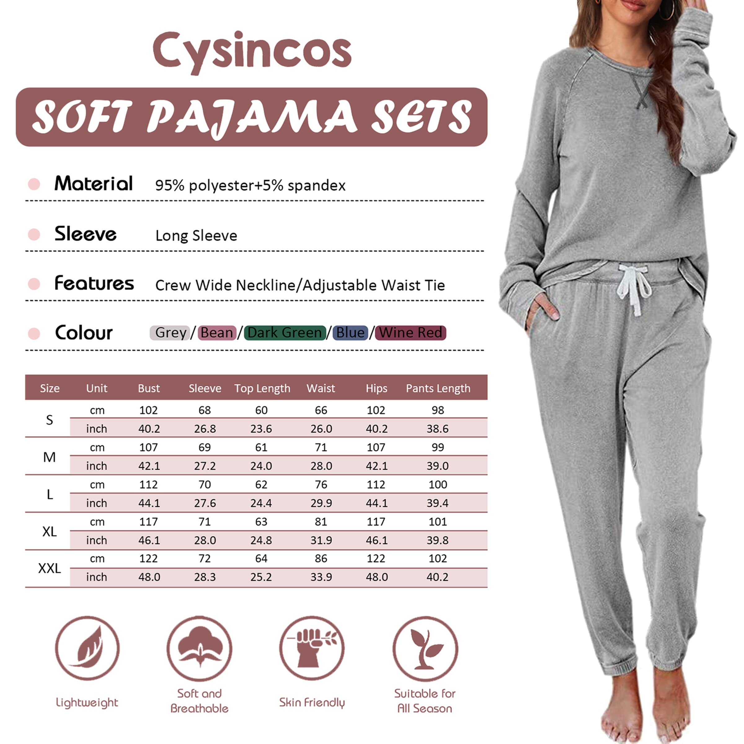 Cysincos Women's 2-Piece Sweatsuit Set - Long Sleeve Pullover & Drawstring Jogger Pants - Soft Loungewear & Pajama Outfit for Home, Yoga, and Casual Wear