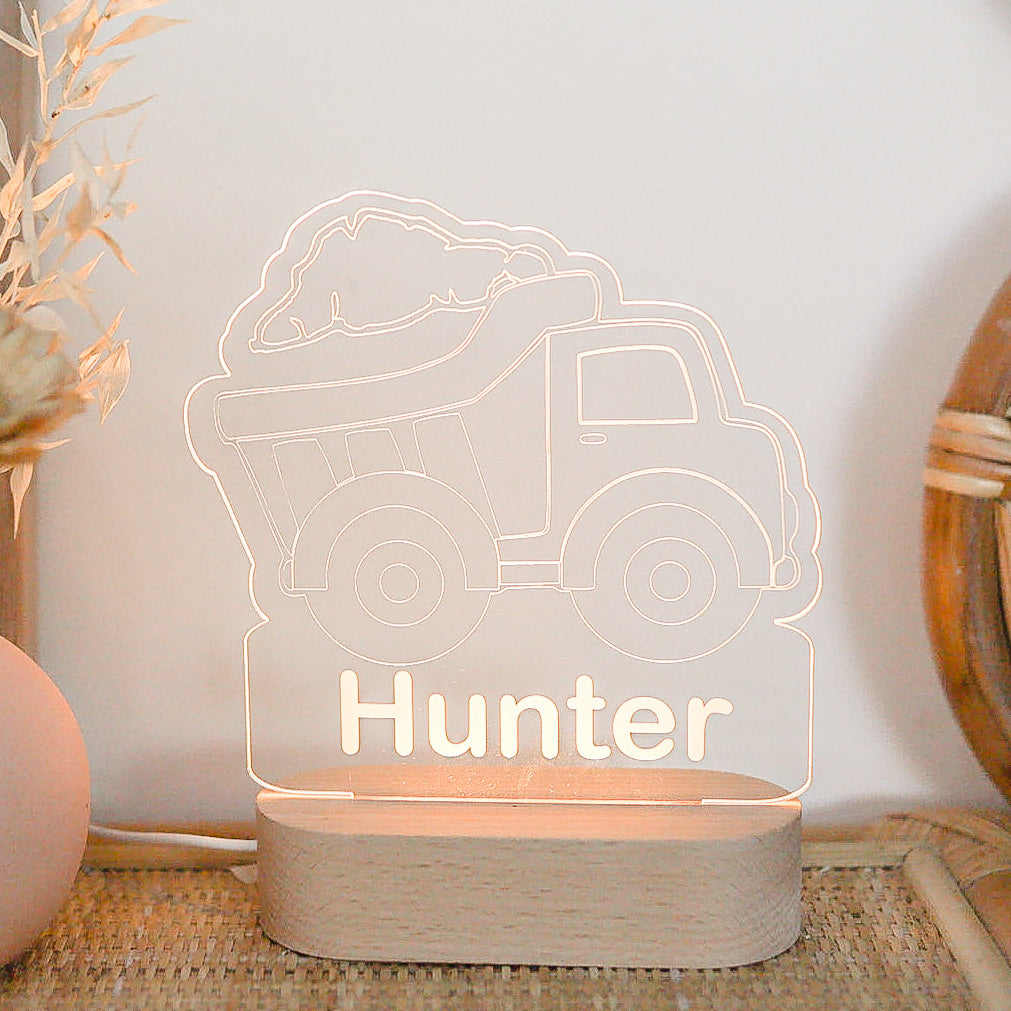 LED Acrylic Night Light - Tipper Truck Design for Kids' Room Decor | Perfect for Bedroom, Nursery, and Children's Play Area