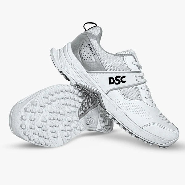 DSC Jaffa Neo White & Silver Cricket Shoes for Men - Lightweight & Breathable for Indoor/Outdoor Matches & Training