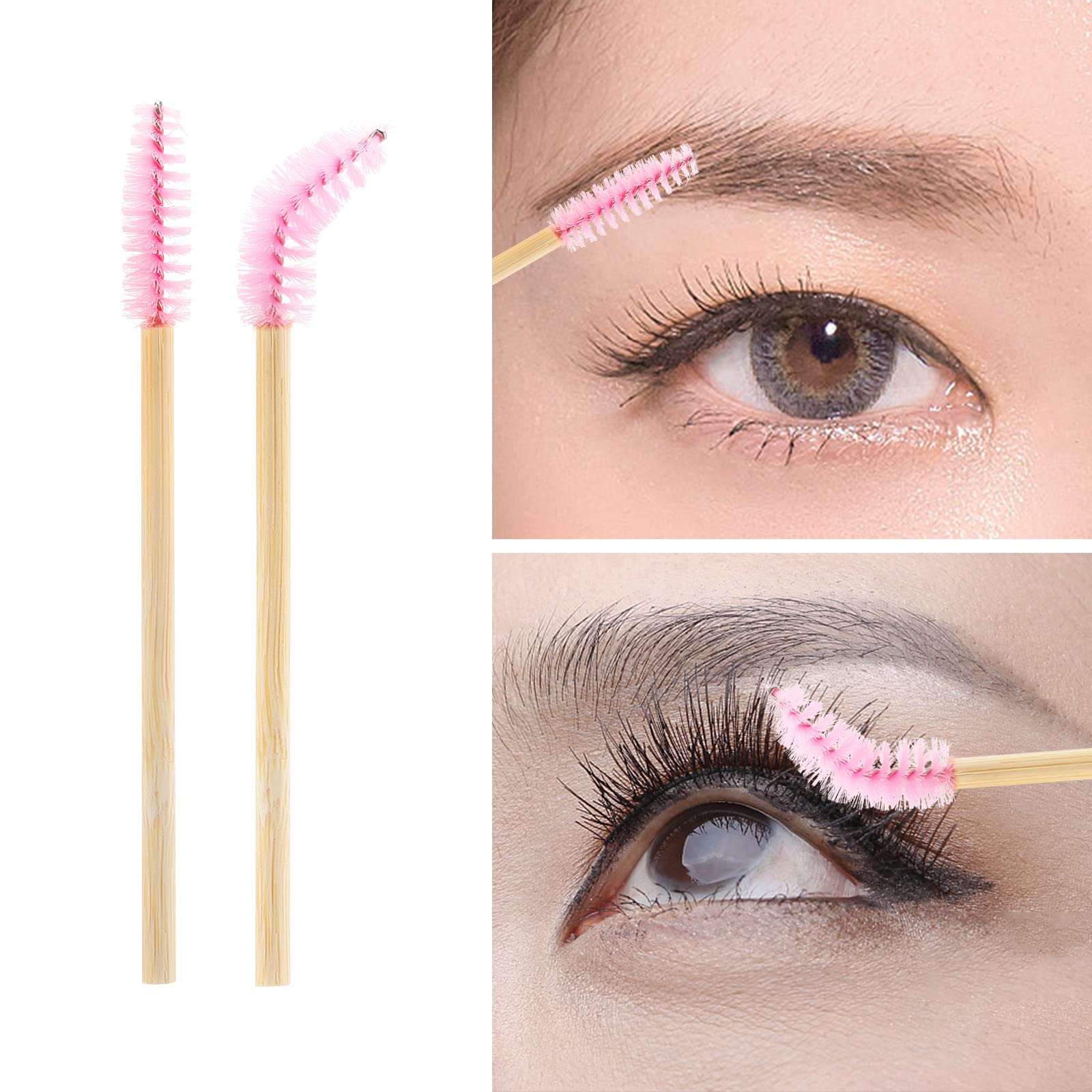 100 Pcs Disposable Bamboo Mascara Wands - Eyelash Extension Spoolie Brushes for Professional Makeup Kits | Perfect for Salon, Home Use & Travel (Pink)
