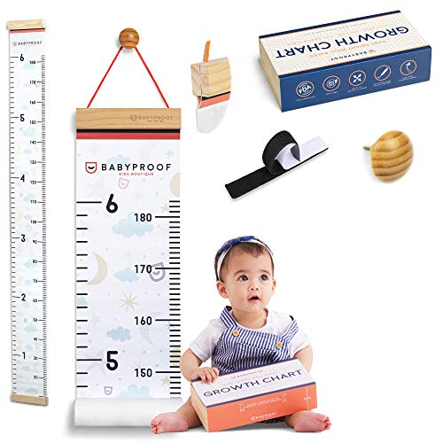 Baby Proof Kids Growth Chart - Wall Mounted Height Measurement Ruler with Wooden Keepsake Box | Night Sky Design Nursery Decor for Tracking Child Development | Perfect for Bedrooms, Playrooms & Gift Giving