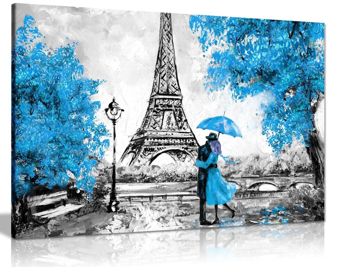 Hand-Painted Paris Eiffel Tower Oil Painting Reproduction - Blue Canvas Wall Art Print (36x24 Inches) - Elegant Home Decor for Living Room, Bedroom & Office