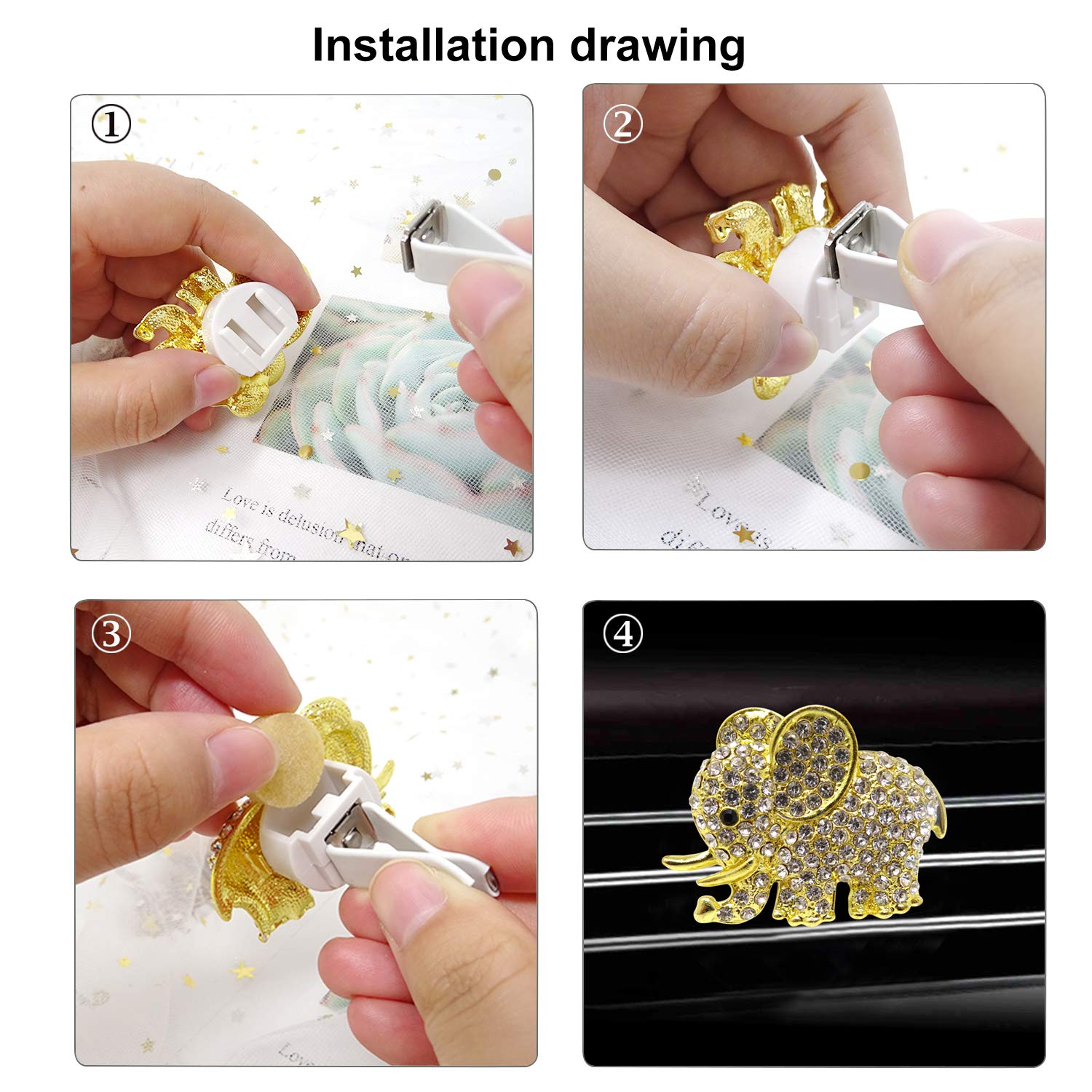 Honbay 2PCS Rhinestone Elephant Car Air Vent Clips - Gold & Silver Car Air Freshener Decorations for Auto, Truck, SUV - Perfect for Gifts, Travel & Home Fragrance